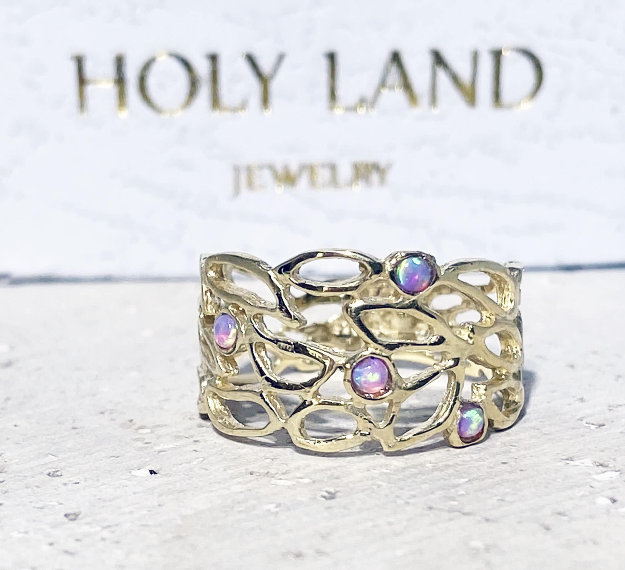 Round Rose Opal Four Stone Wide Lace Ring - H.L.Jewelry