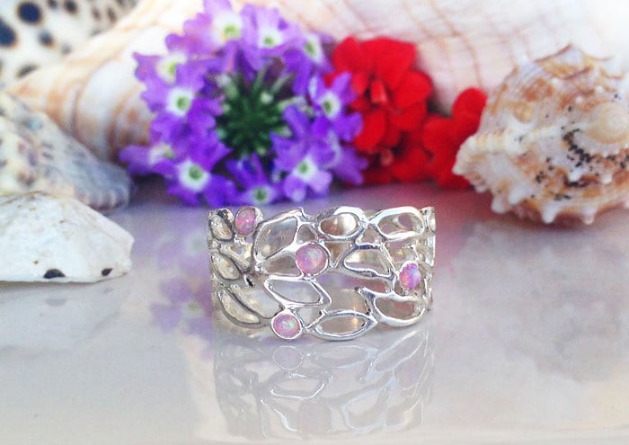Round Rose Opal Four Stone Wide Lace Ring - H.L.Jewelry