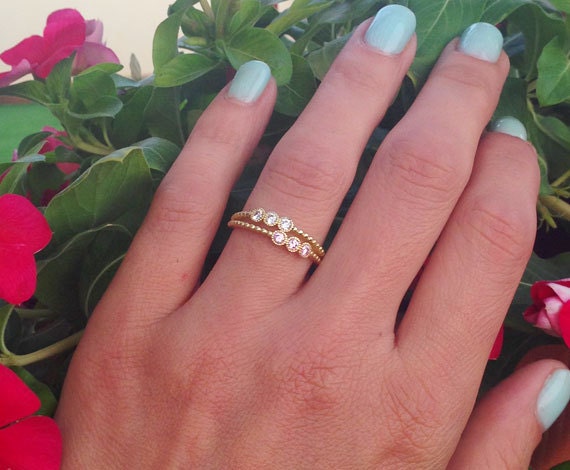 Round Rose Quartz & Clear Quartz Six-Stone Dual Ring Set - H.L.Jewelry