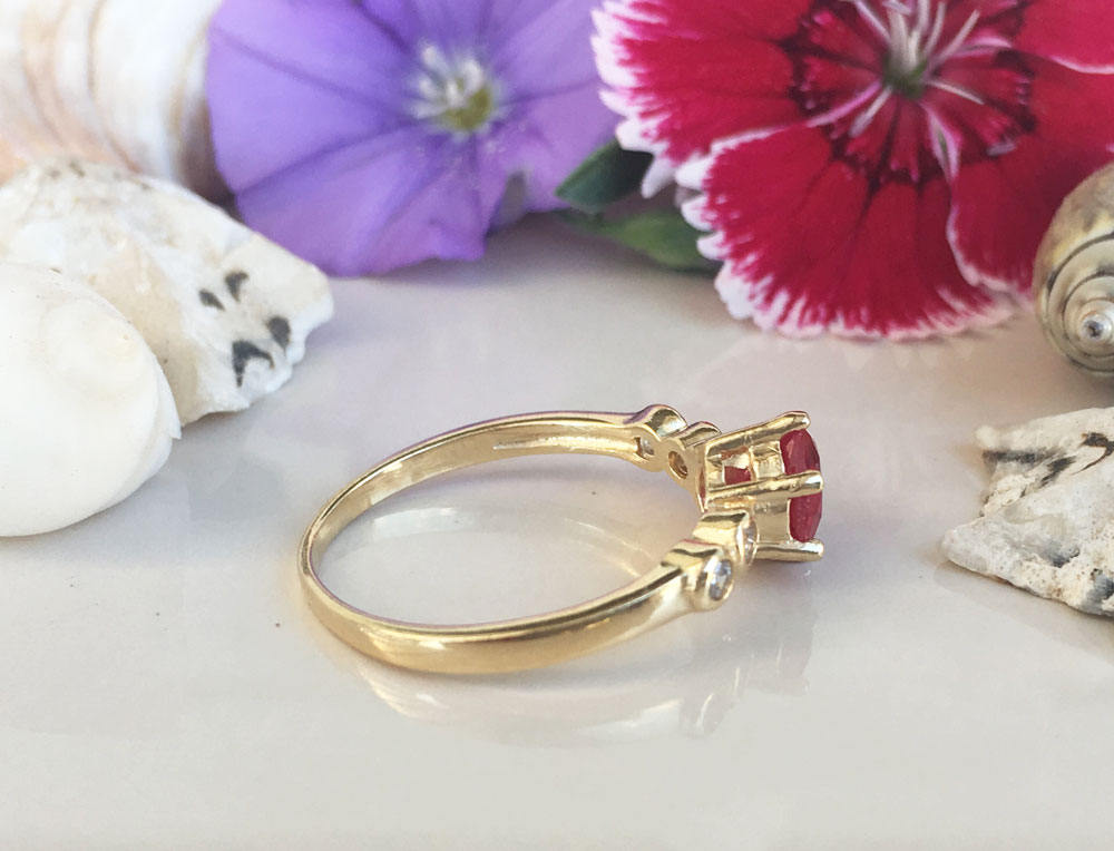 Round Ruby Delicate Ring with Clear Quartz Accents - H.L.Jewelry