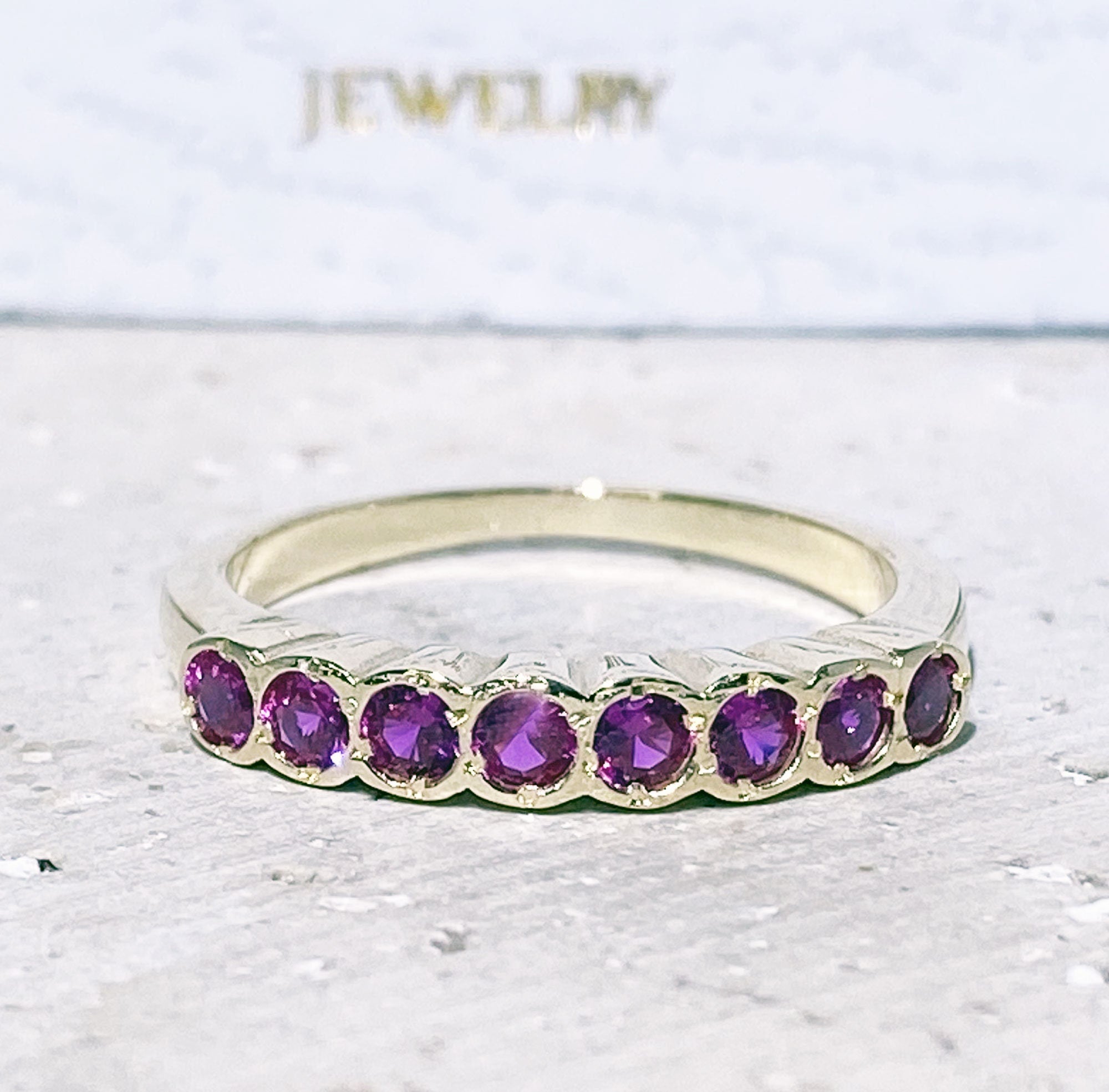 Round Ruby Eight-Stone Stacking Half Eternity Bezel Ring - H.L.Jewelry