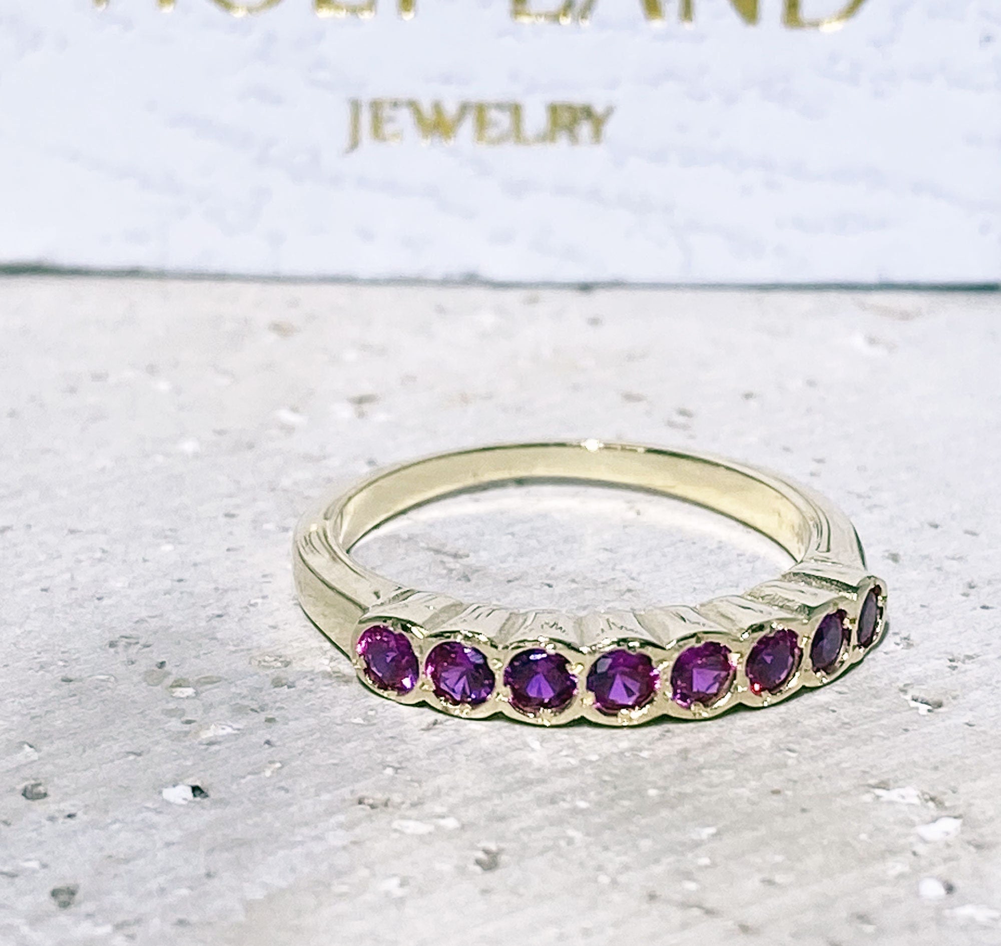 Round Ruby Eight-Stone Stacking Half Eternity Bezel Ring - H.L.Jewelry