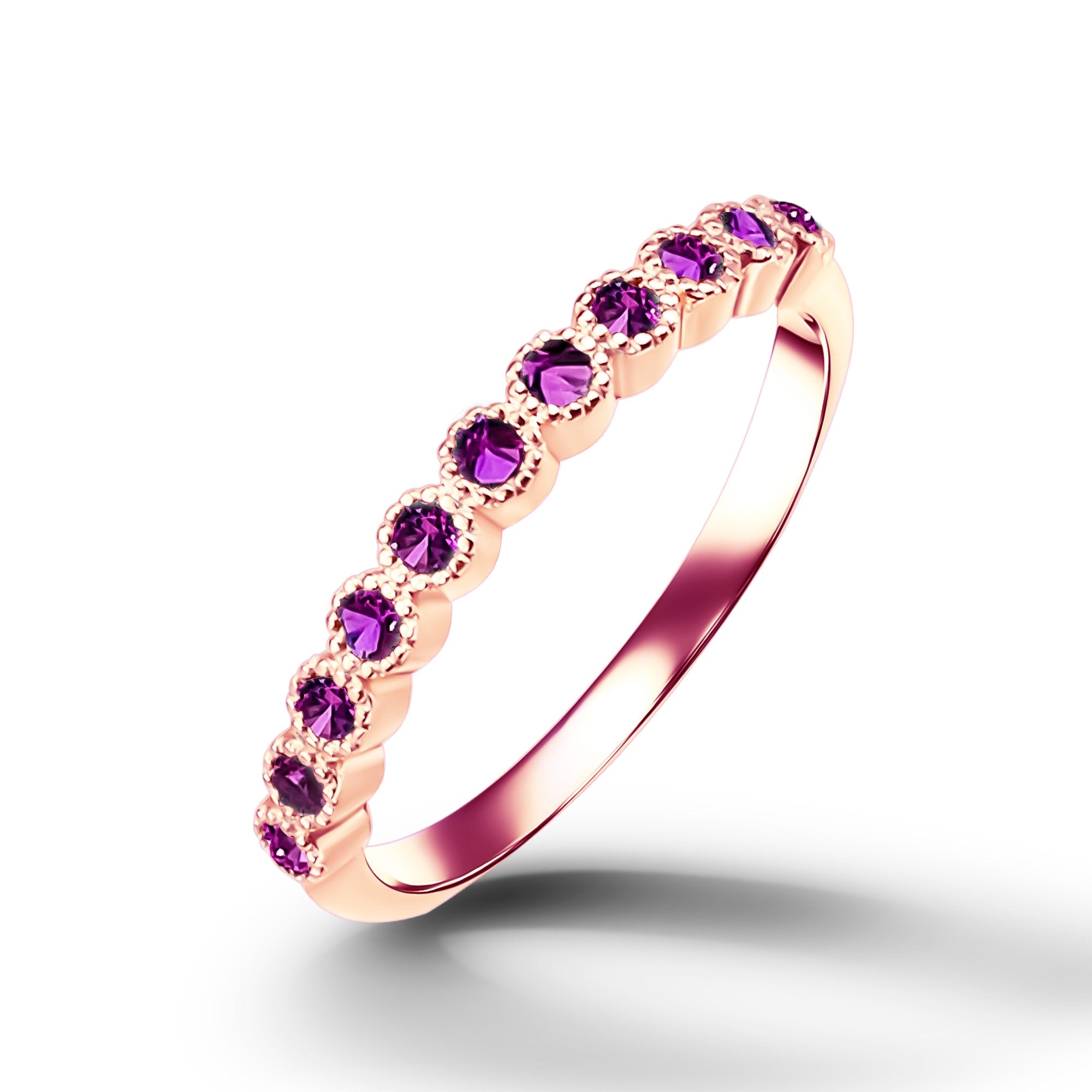 Round Ruby Eleven-Stone Stacking Half Eternity Bezel Ring - H.L.Jewelry