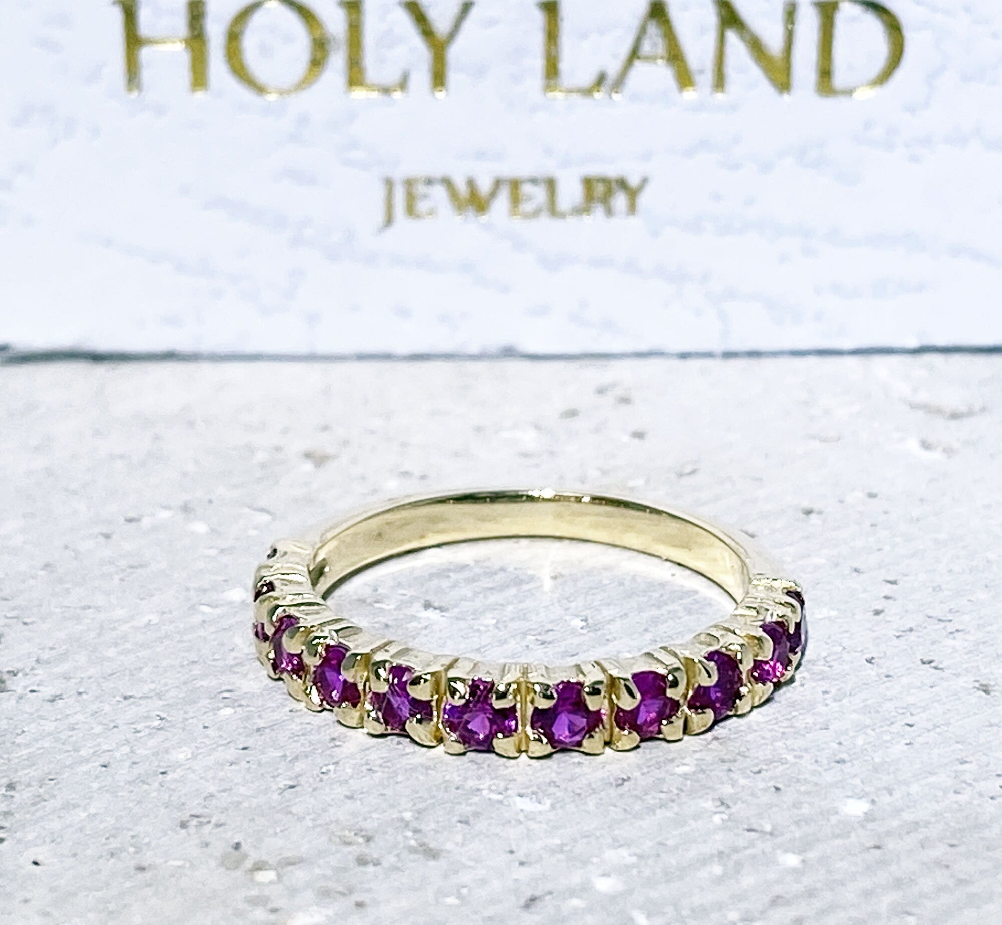 Round Ruby Eleven-Stone Stacking Half Eternity Ring - H.L.Jewelry