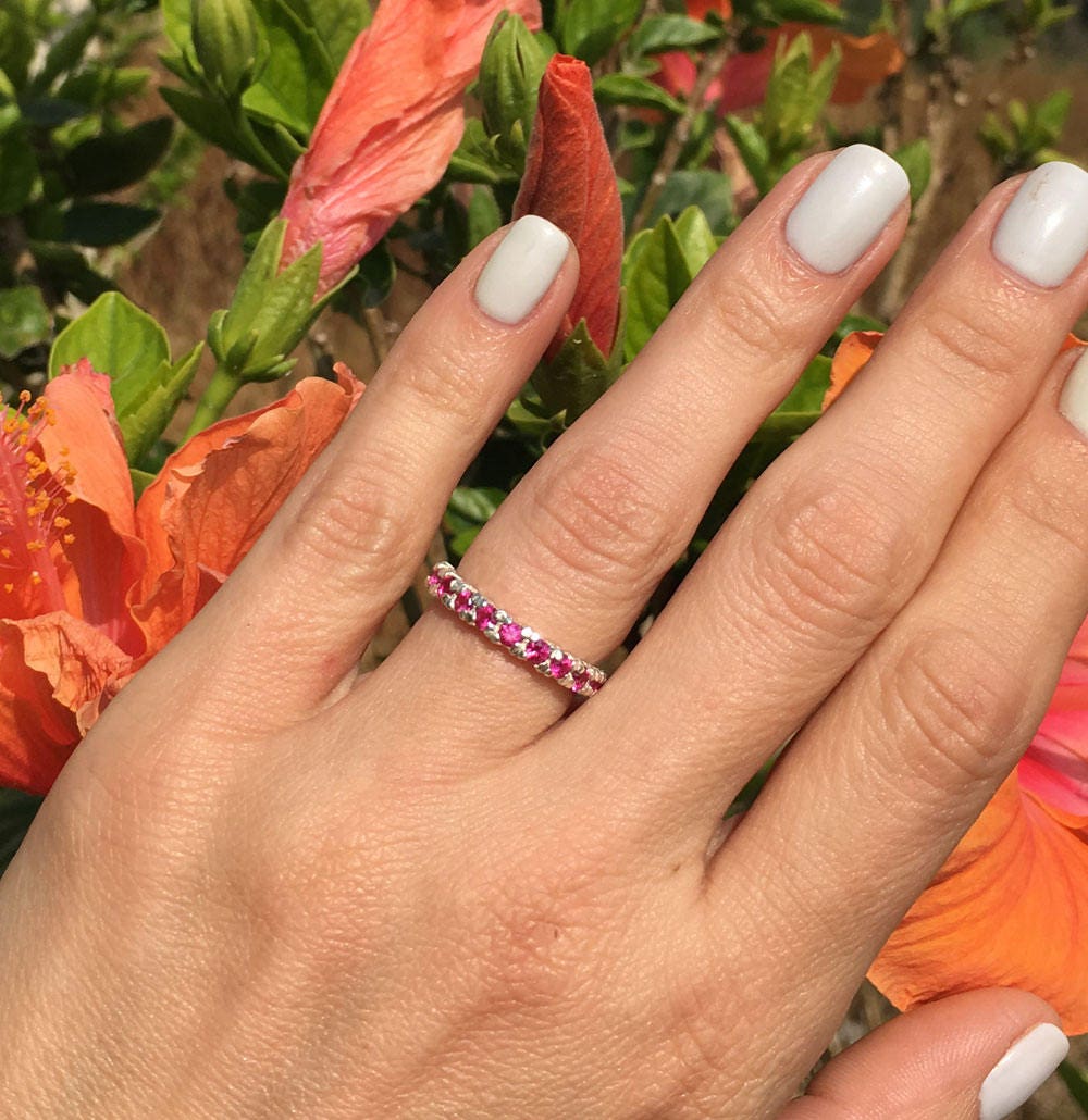 Round Ruby Eleven-Stone Stacking Half Eternity Ring - H.L.Jewelry