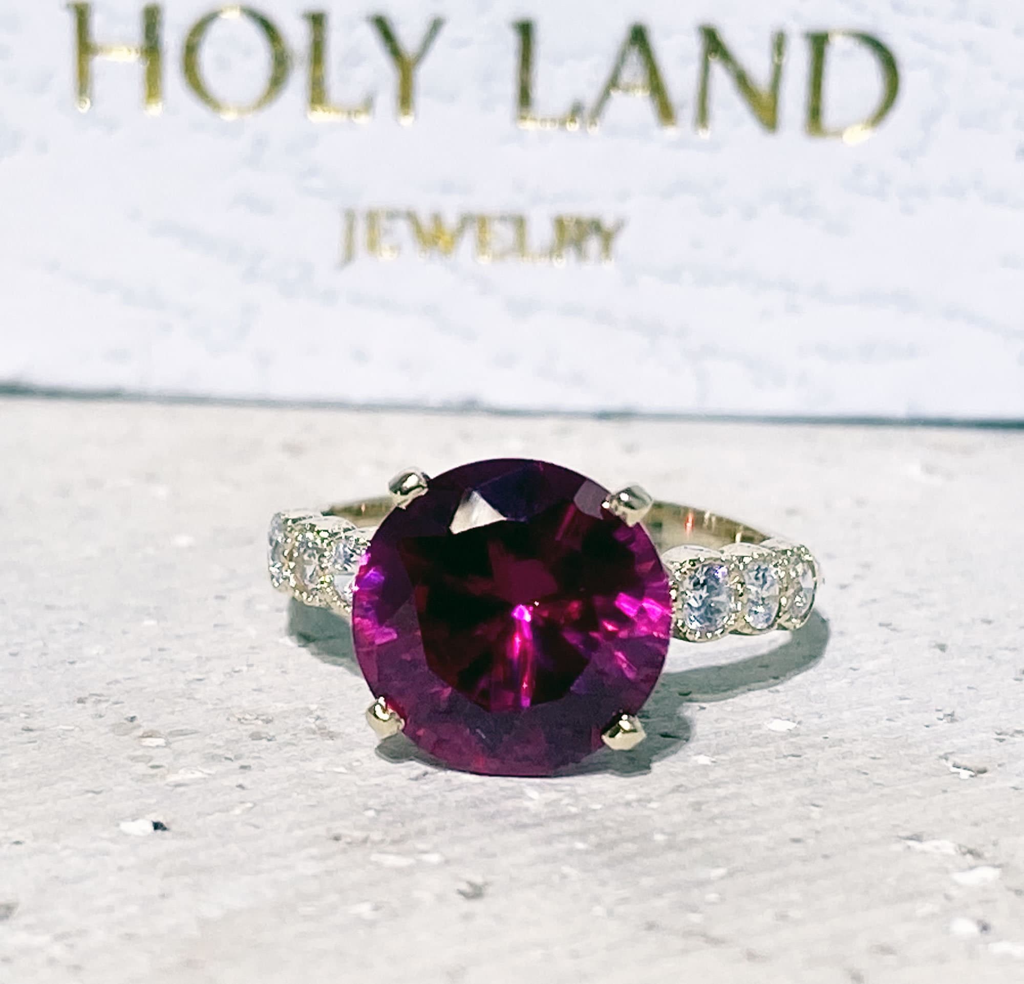 Round Ruby Engagement Ring with Clear Quartz Accents - H.L.Jewelry