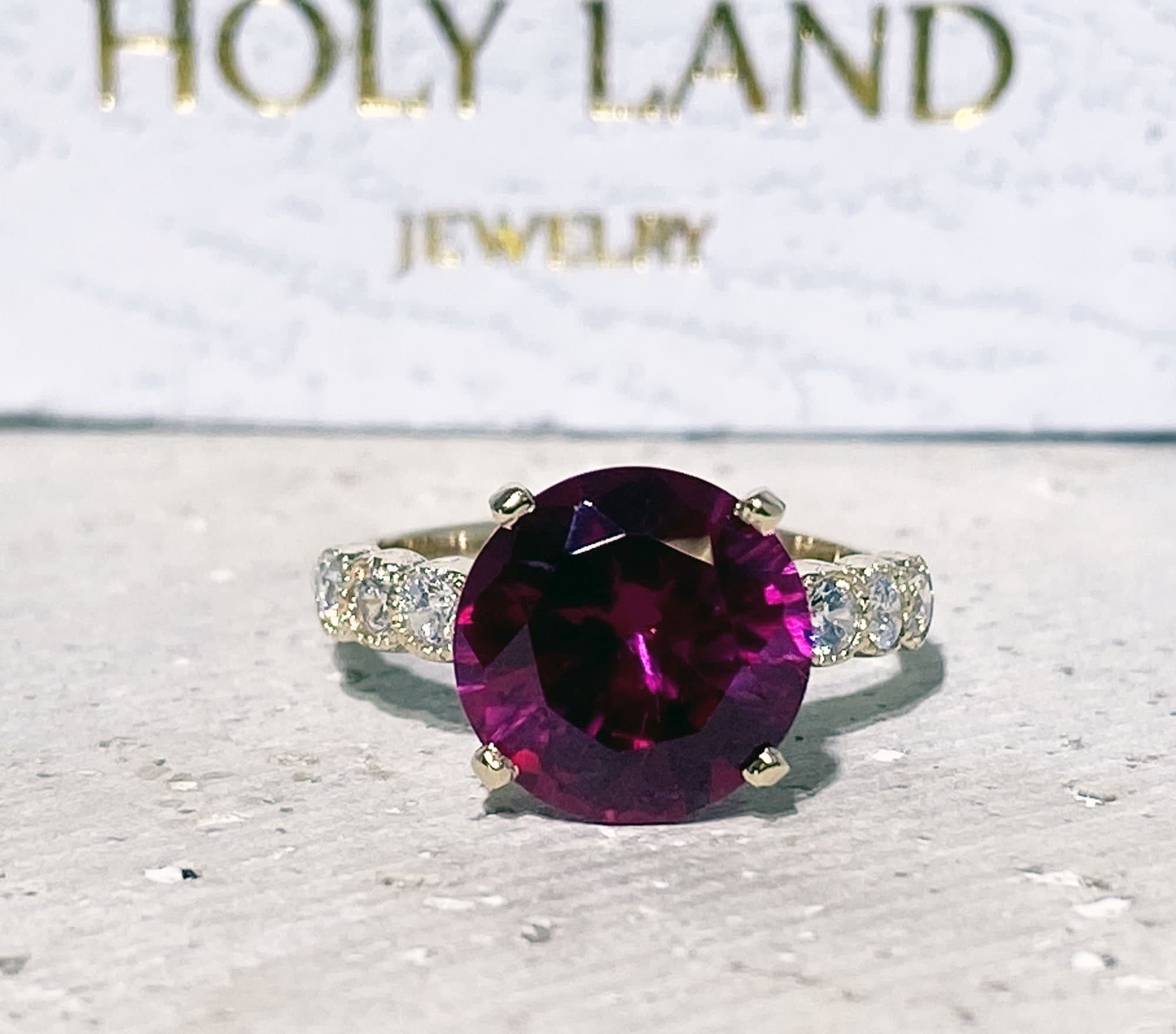Round Ruby Engagement Ring with Clear Quartz Accents - H.L.Jewelry