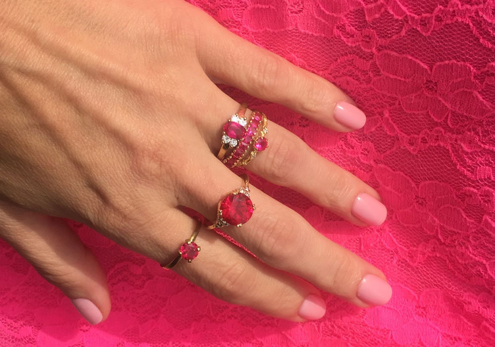 Round Ruby Engagement Ring with Clear Quartz Accents - H.L.Jewelry