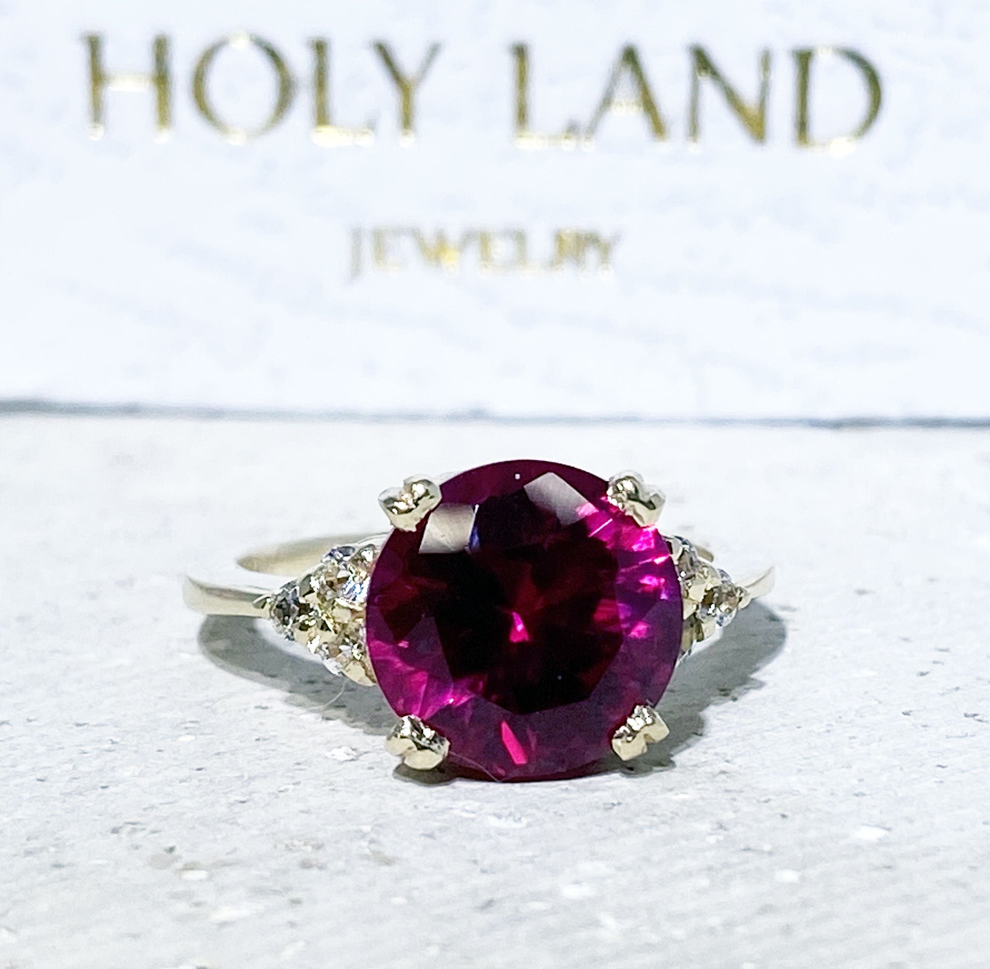 Round Ruby Engagement Ring with Clear Quartz Accents - H.L.Jewelry