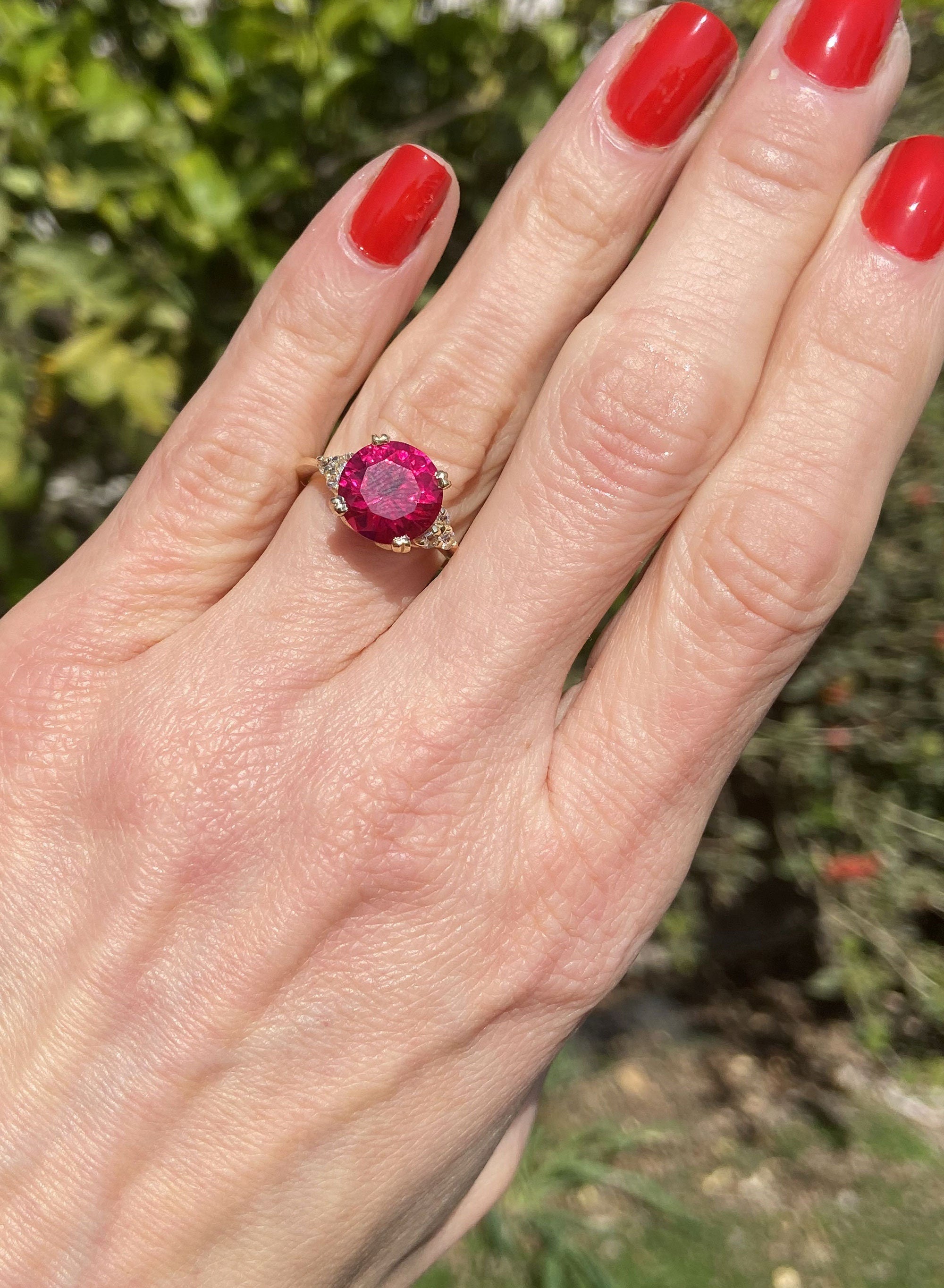 Round Ruby Engagement Ring with Clear Quartz Accents - H.L.Jewelry