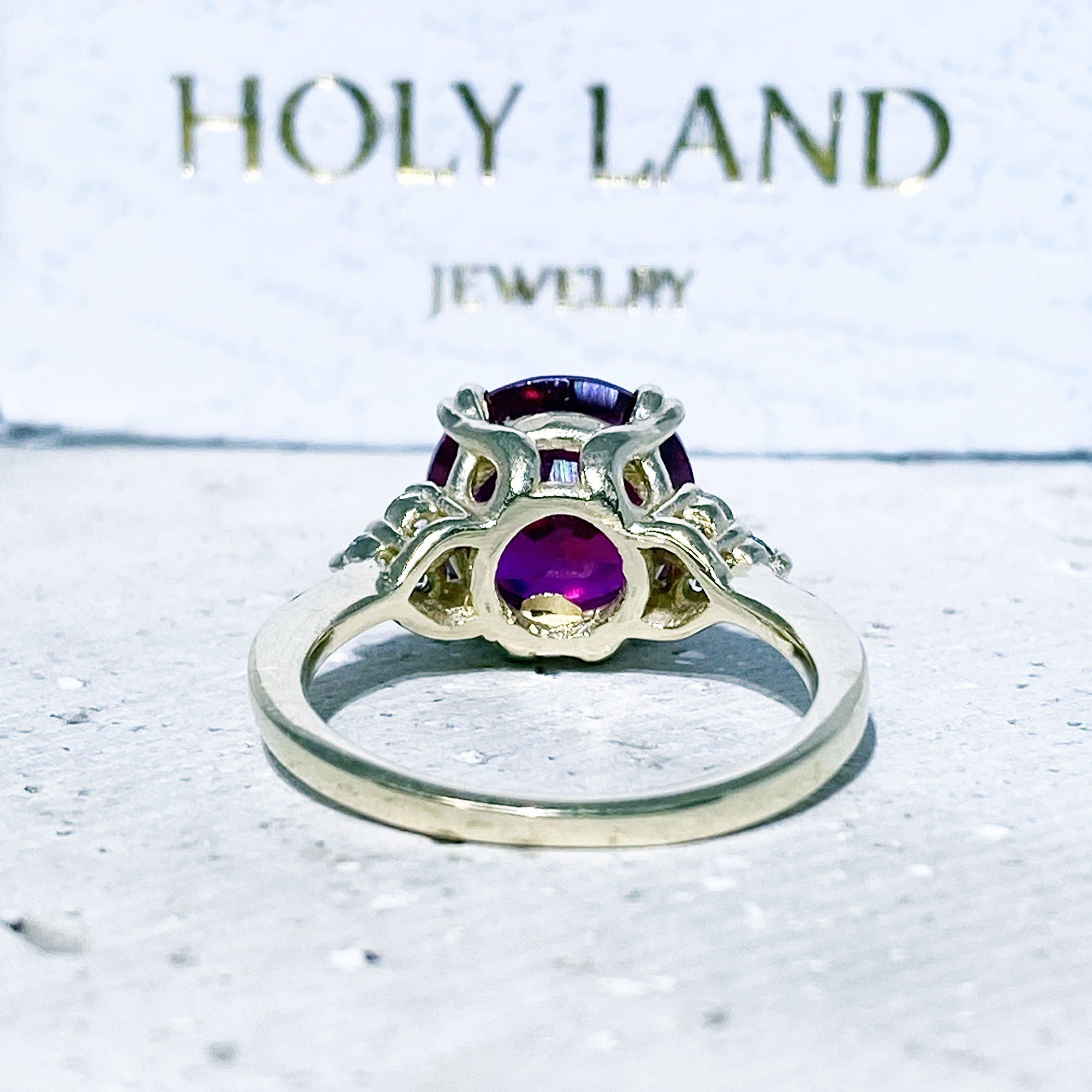 Round Ruby Engagement Ring with Clear Quartz Accents - H.L.Jewelry
