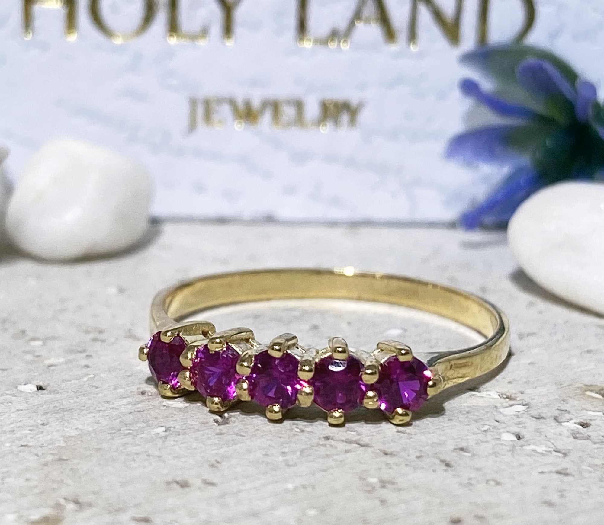 Round Ruby Five-Stone Stacking Ring - H.L.Jewelry