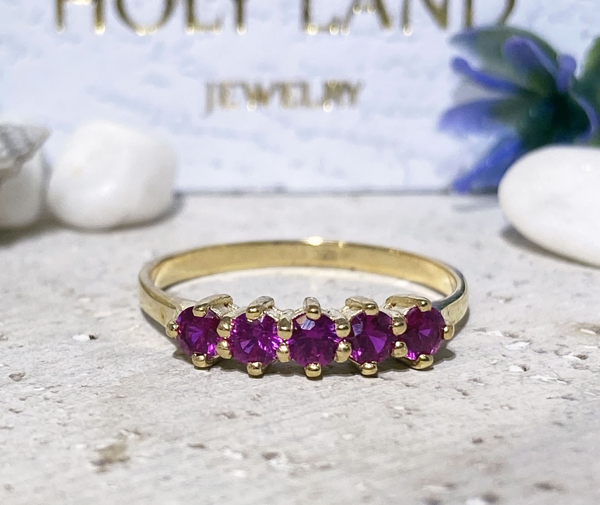 Round Ruby Five-Stone Stacking Ring - H.L.Jewelry