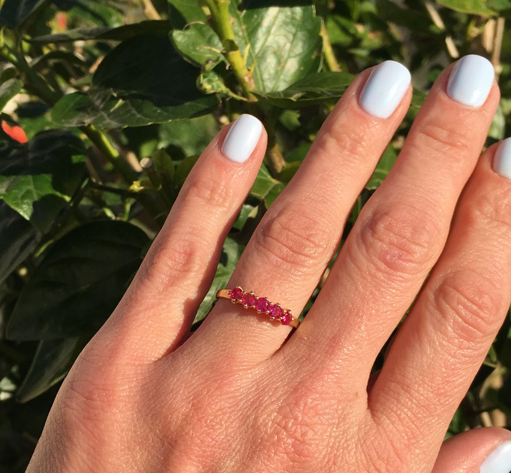 Round Ruby Five-Stone Stacking Ring - H.L.Jewelry