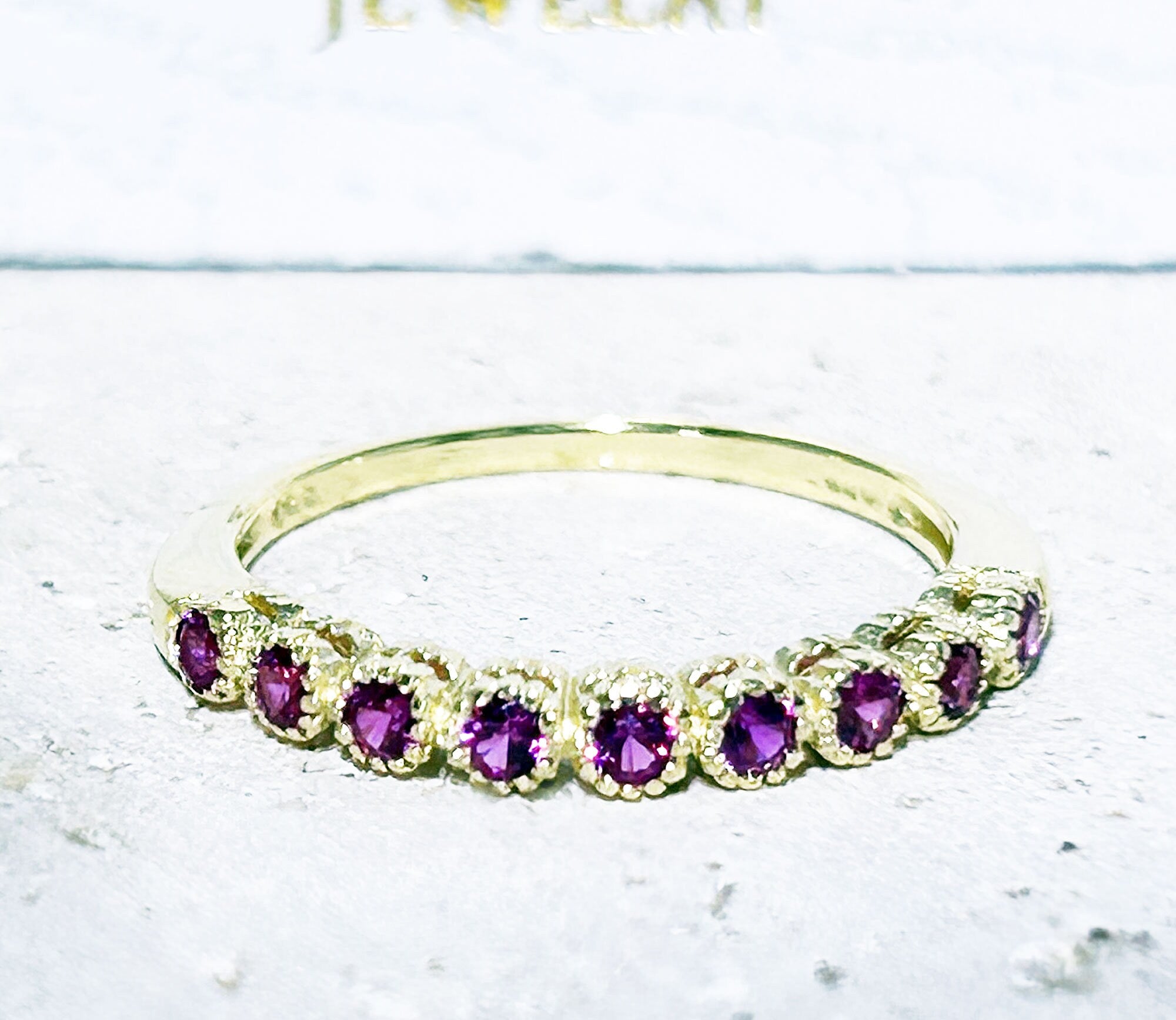Round Ruby Nine-Stone Stacking Half Eternity Bezel Ring - H.L.Jewelry
