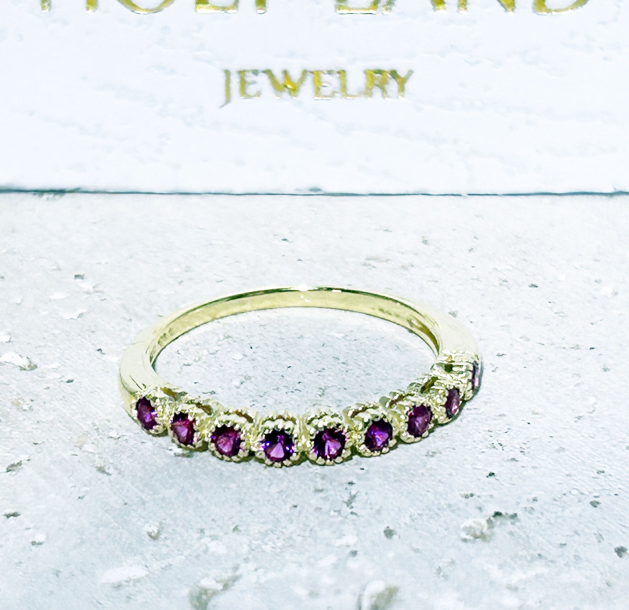 handmade ruby stone stacking ring delicate... Ruby Nine Stone Stacking Ring - July Birthstone - H.L.Jewelry