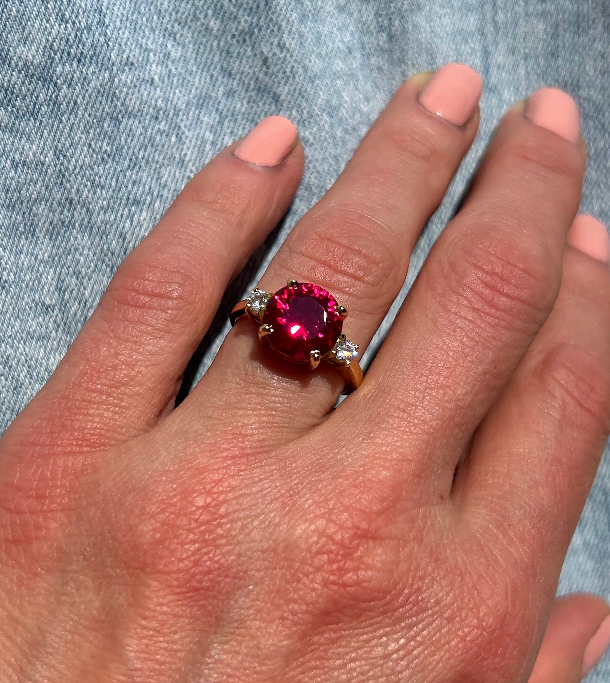 Round Ruby Statement Ring with Clear Quartz Accents - H.L.Jewelry
