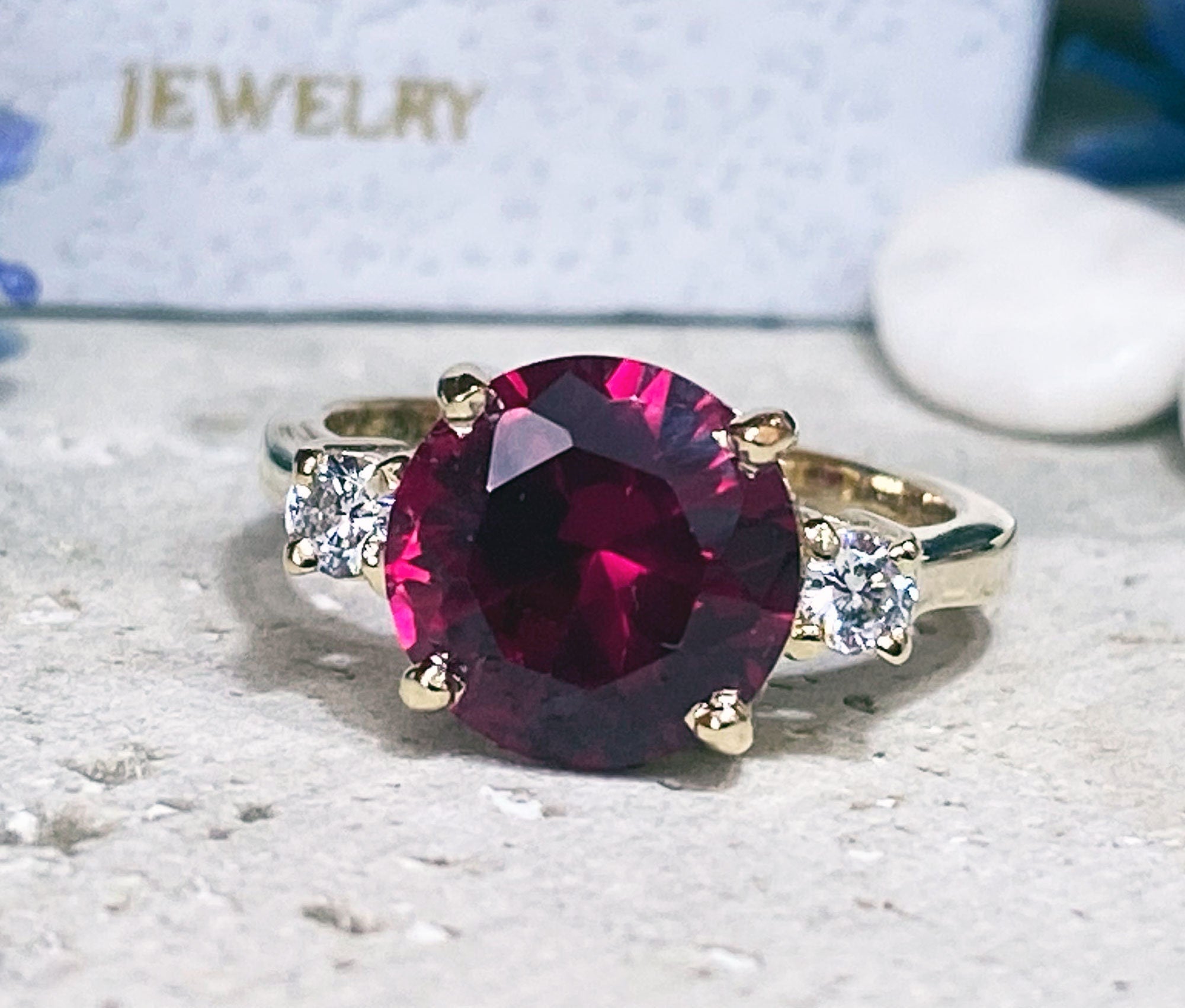 Round Ruby Statement Ring with Clear Quartz Accents - H.L.Jewelry
