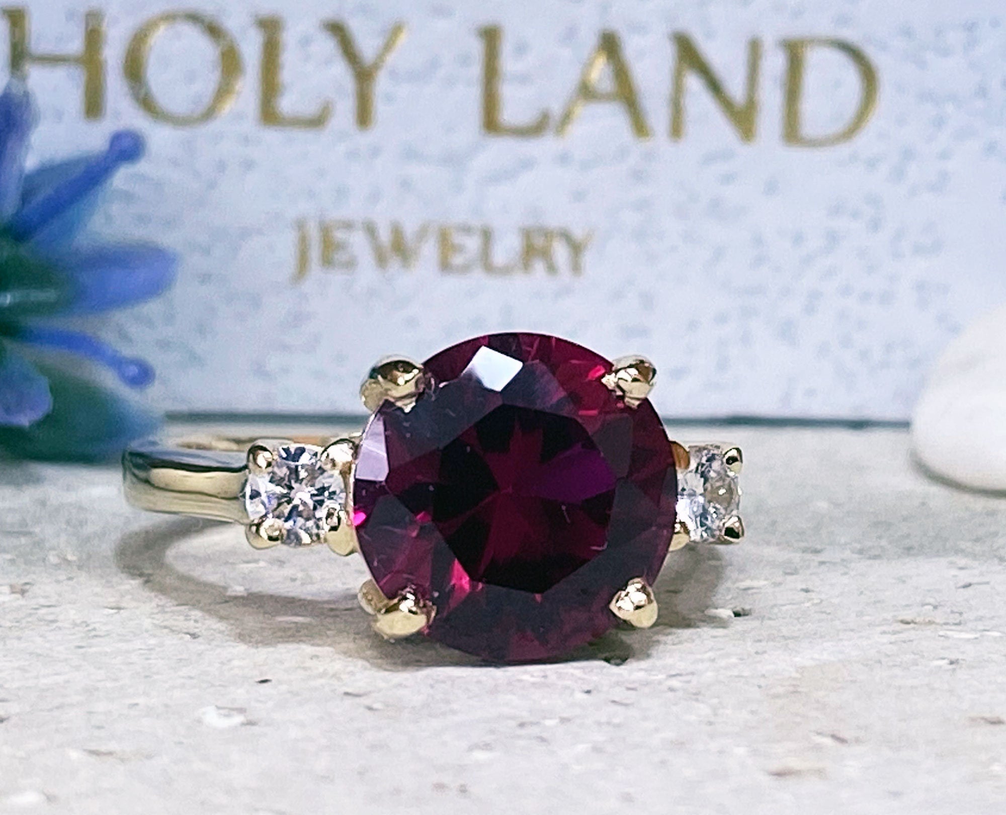 Round Ruby Statement Ring with Clear Quartz Accents - H.L.Jewelry