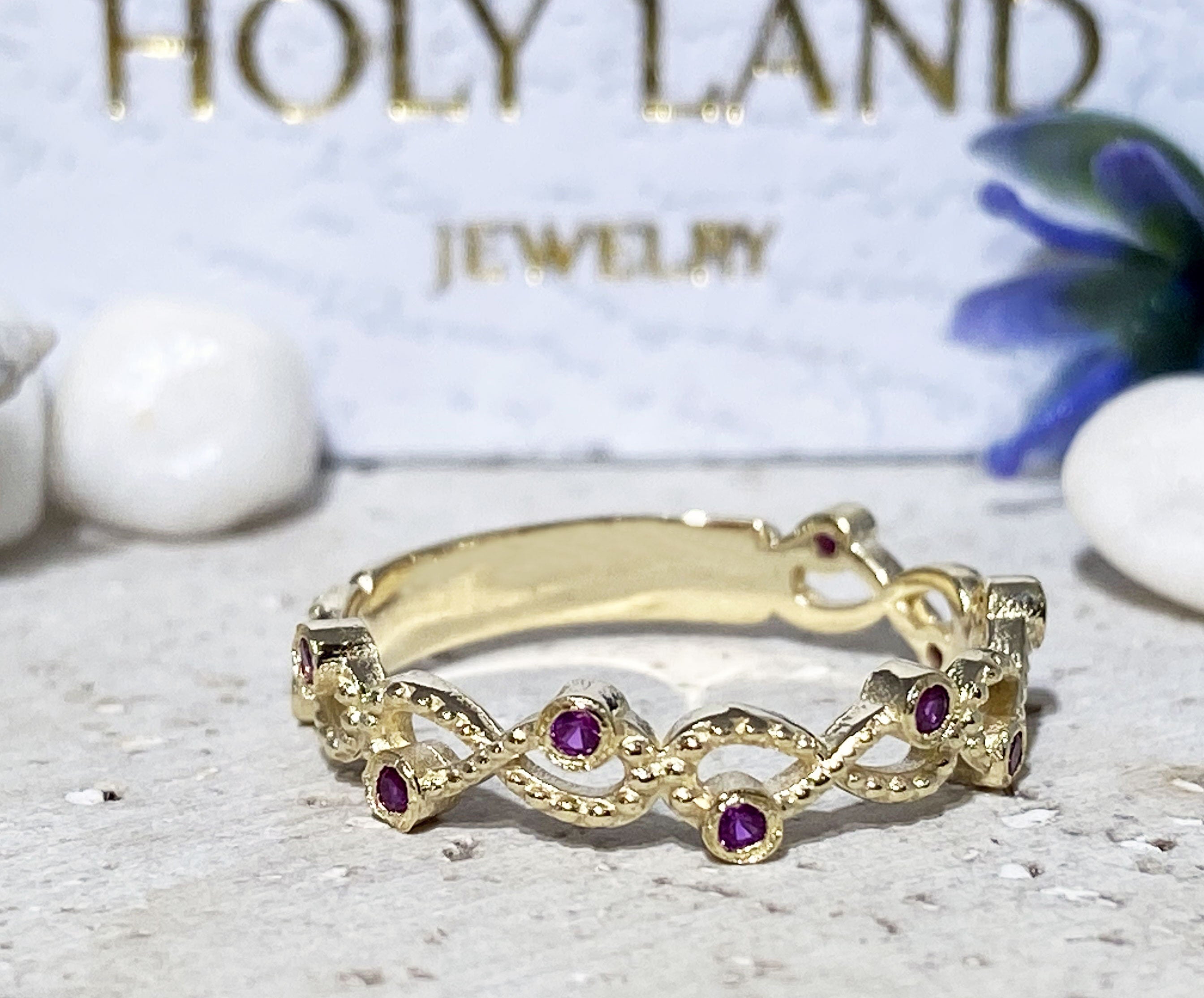Round Ruby Ten-Stone Infinity Ring - H.L.Jewelry