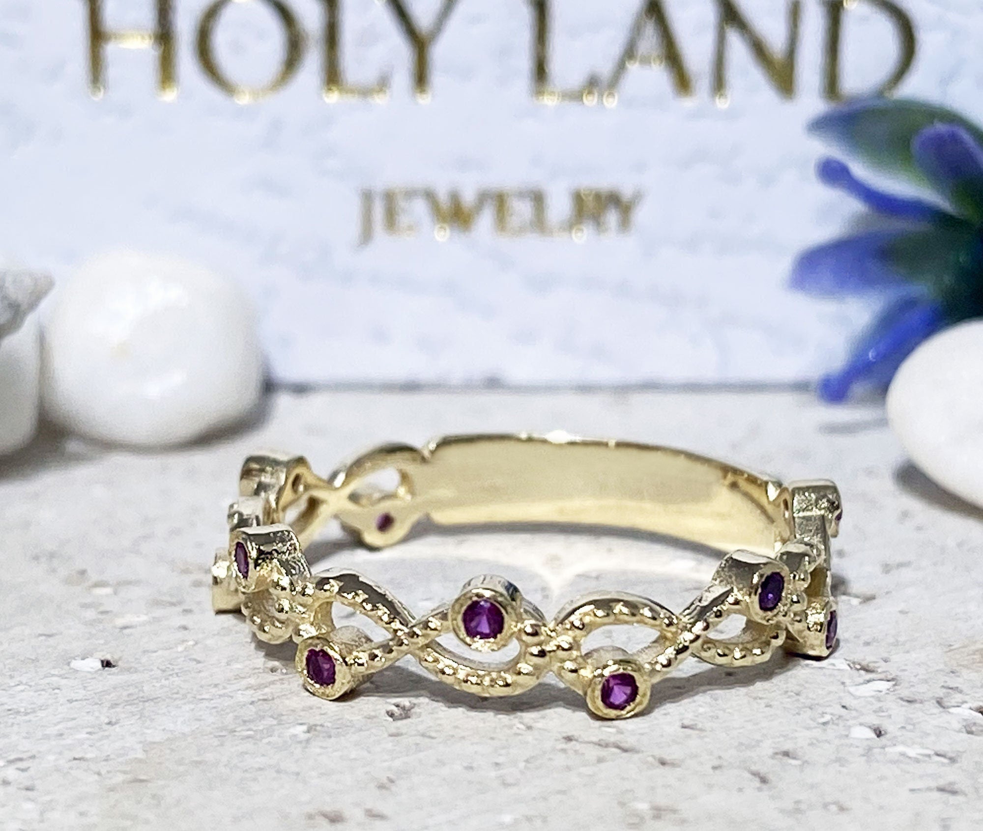 Round Ruby Ten-Stone Infinity Ring - H.L.Jewelry