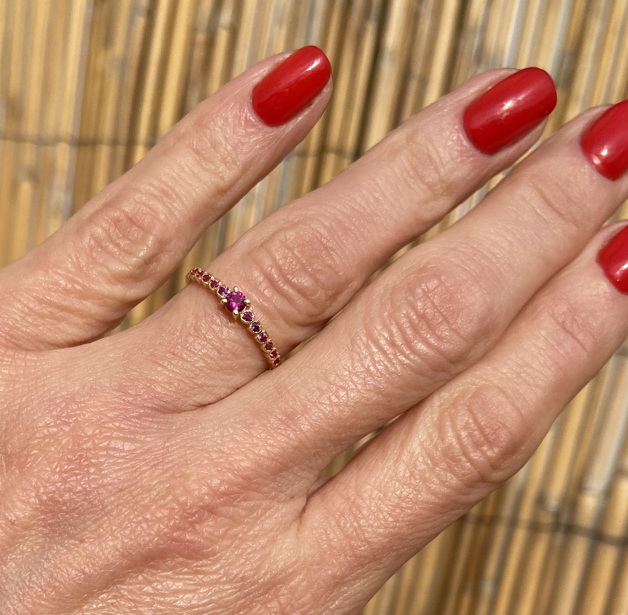 Round Ruby Thirteen-Stone Stacking Half Eternity Ring - H.L.Jewelry