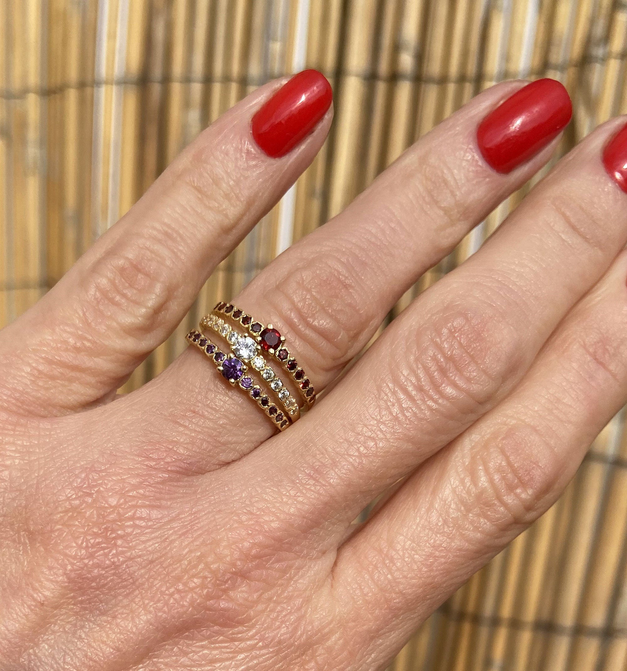 Round Ruby Thirteen-Stone Stacking Half Eternity Ring - H.L.Jewelry
