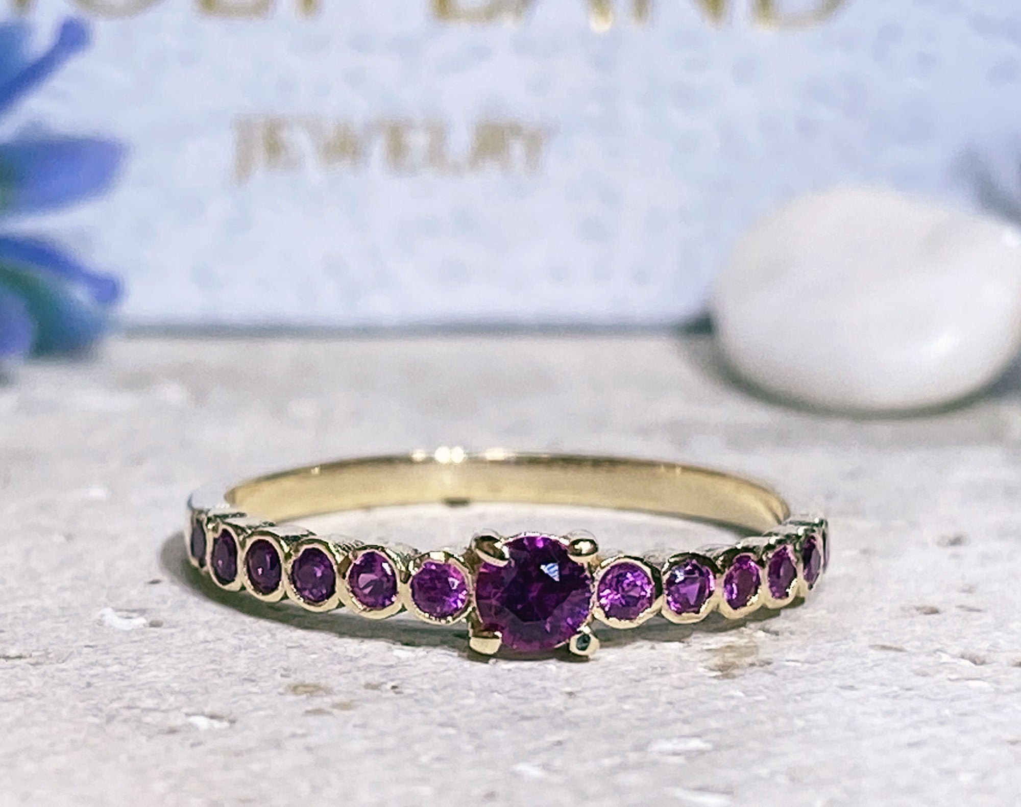 Round Ruby Thirteen-Stone Stacking Half Eternity Ring - H.L.Jewelry