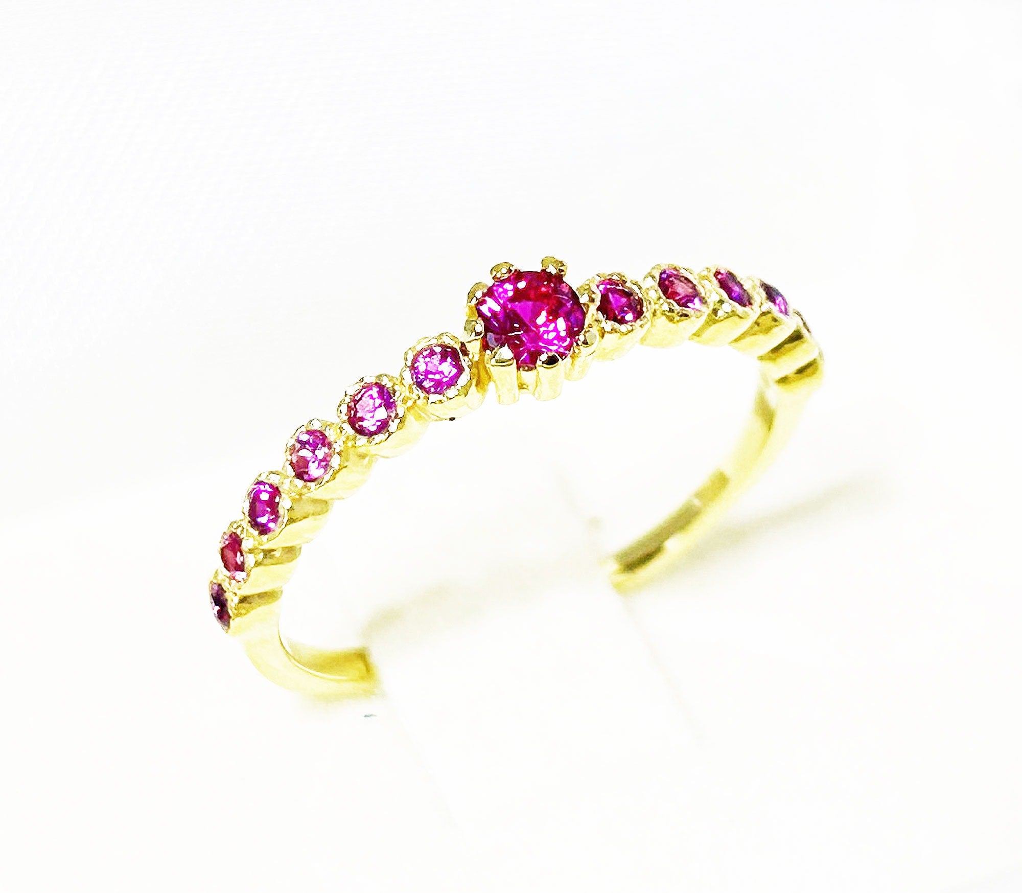 Round Ruby Thirteen-Stone Stacking Half Eternity Ring - H.L.Jewelry