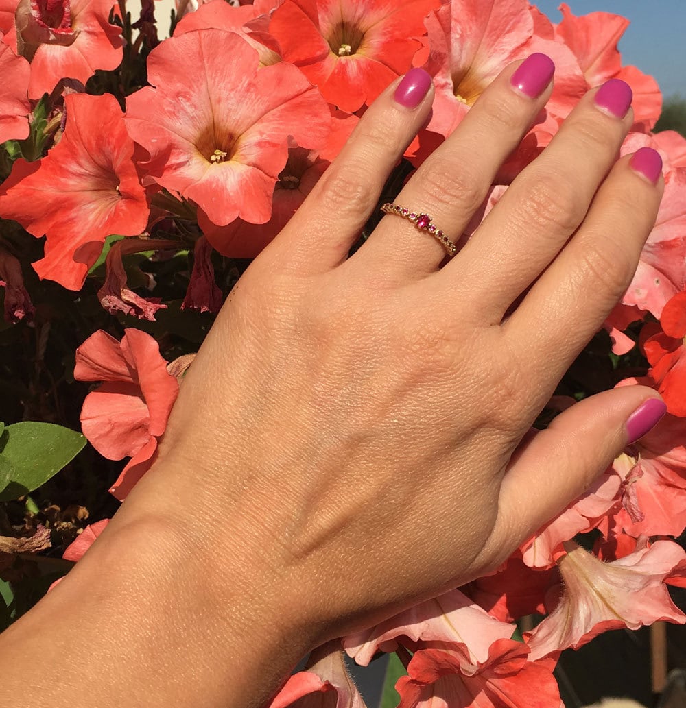 Round Ruby Thirteen-Stone Stacking Half Eternity Ring - H.L.Jewelry