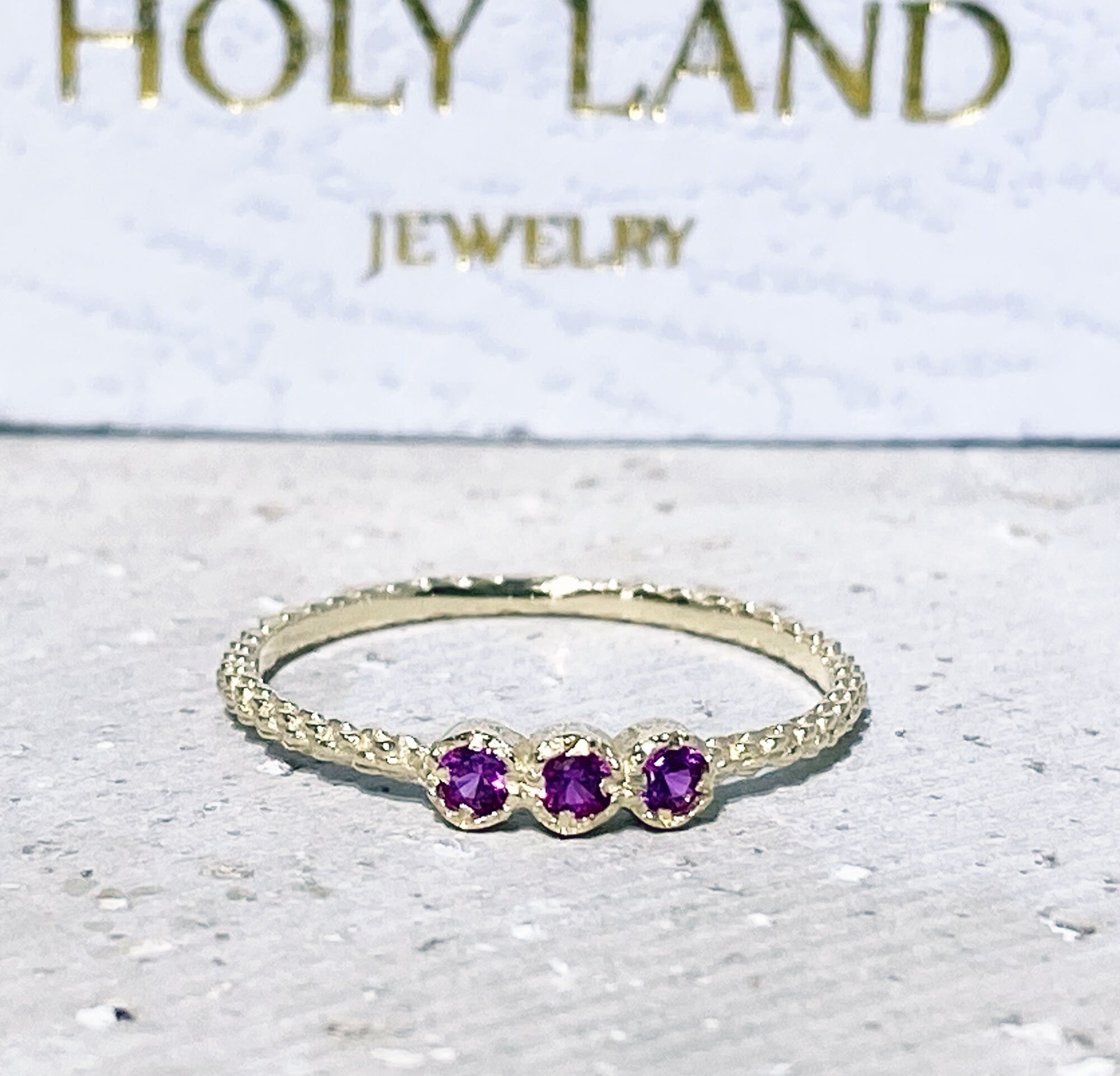 Round Ruby Three Stone Simple Stacking Bezel Ring - H.L.Jewelry