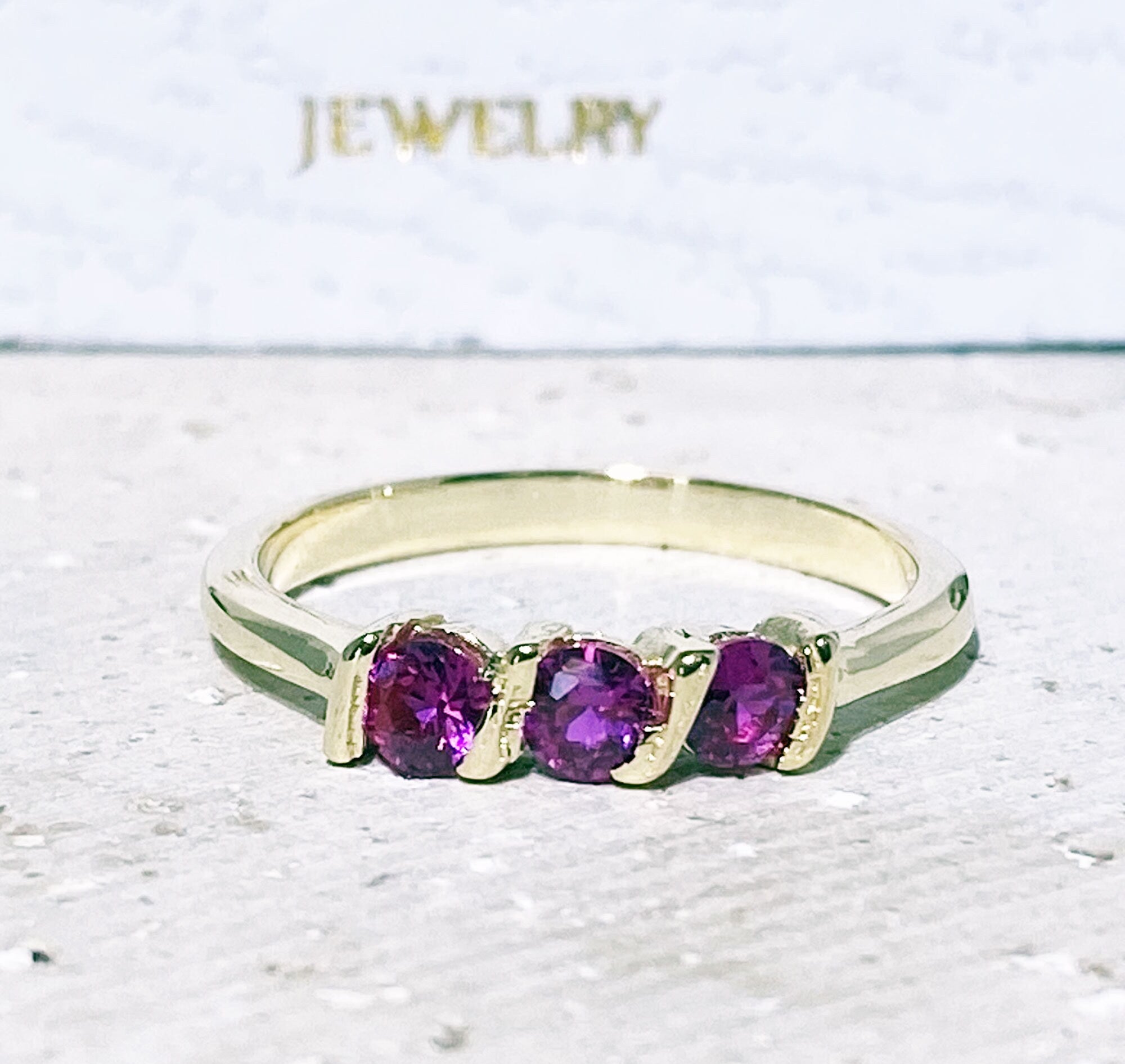 Round Ruby Three-Stone Stacking Simple Ring - H.L.Jewelry
