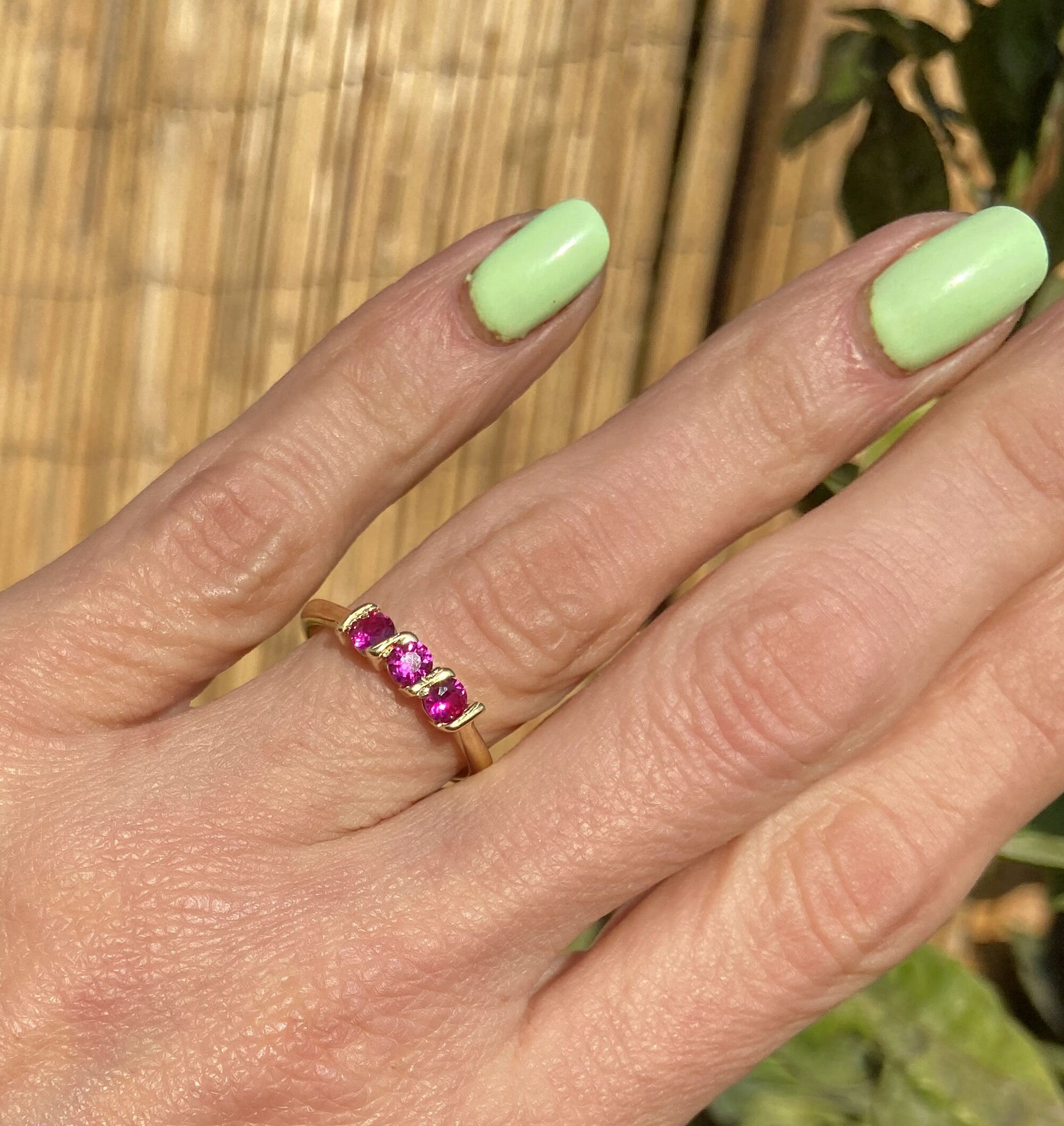 Round Ruby Three-Stone Stacking Simple Ring - H.L.Jewelry