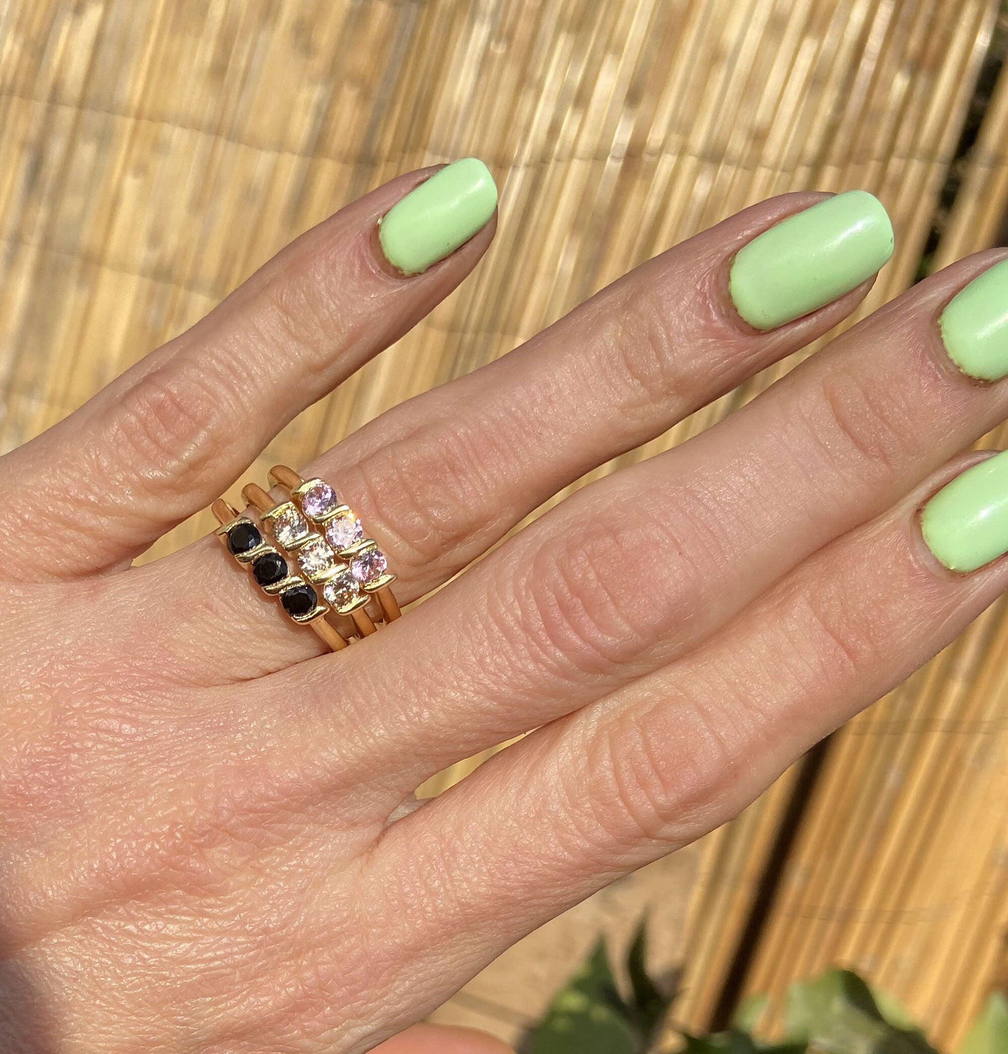 Round Ruby Three-Stone Stacking Simple Ring - H.L.Jewelry