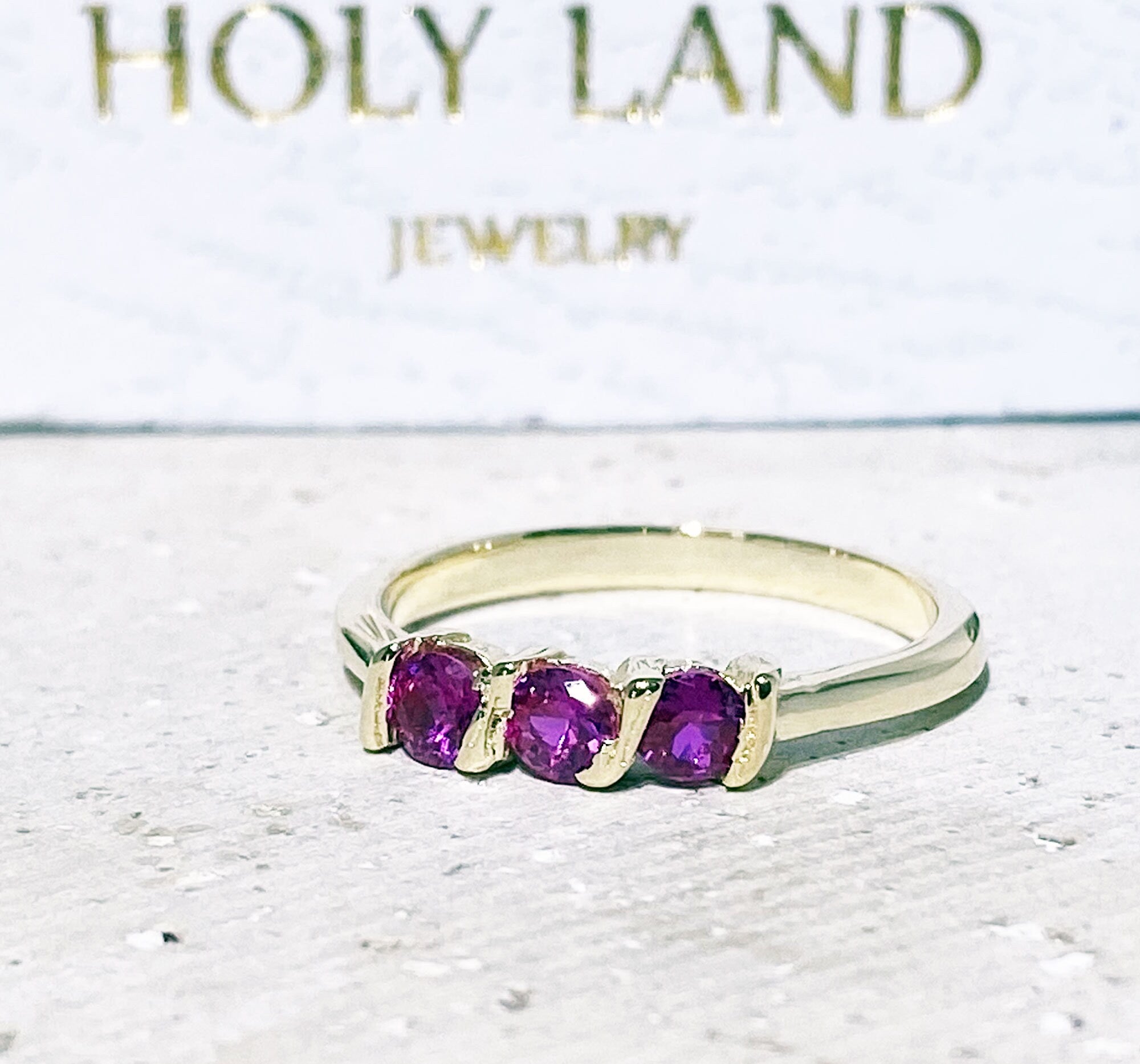Round Ruby Three-Stone Stacking Simple Ring - H.L.Jewelry