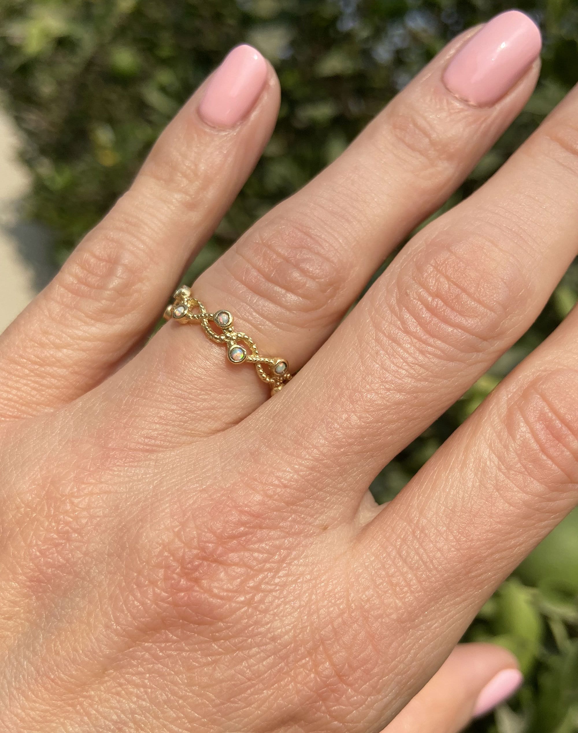 Round White Opal Ten Stone Infinity Ring - H.L.Jewelry