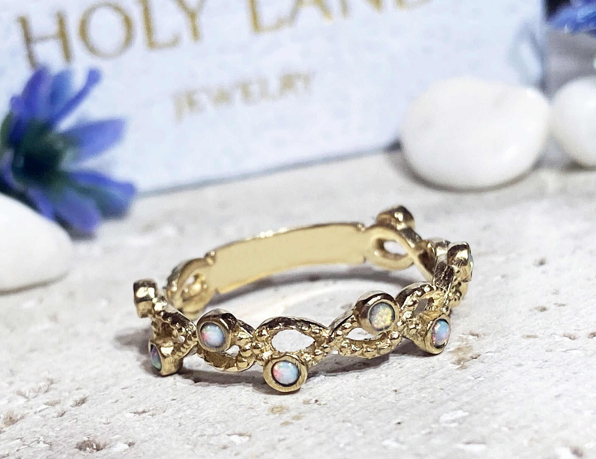Round White Opal Ten Stone Infinity Ring - H.L.Jewelry