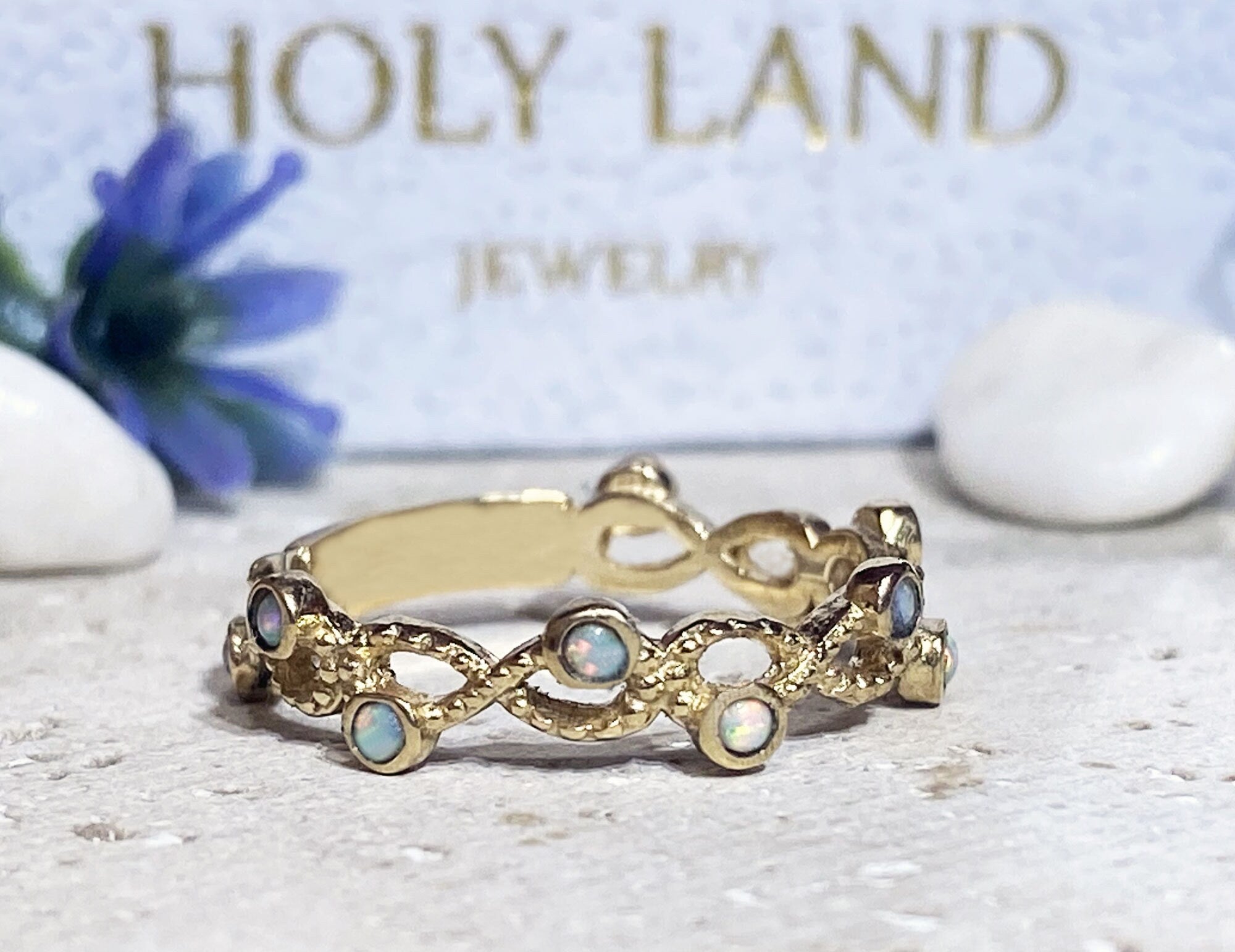 Round White Opal Ten Stone Infinity Ring - H.L.Jewelry