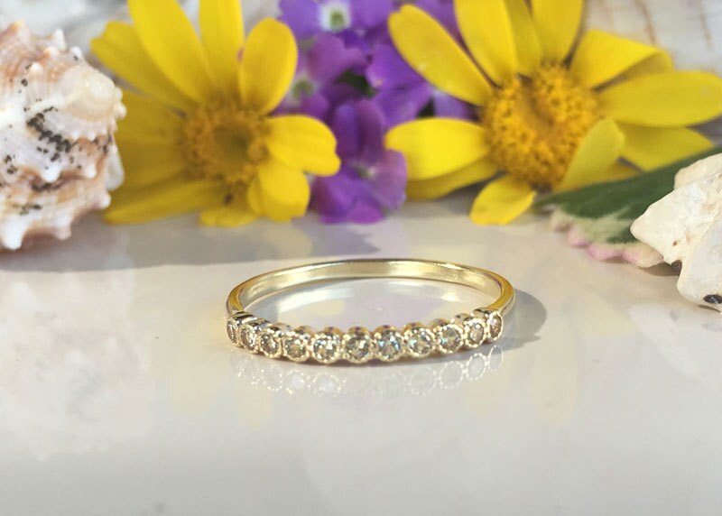 Round Yellow Citrine Eleven Stone Stacking Half Eternity Ring - H.L.Jewelry