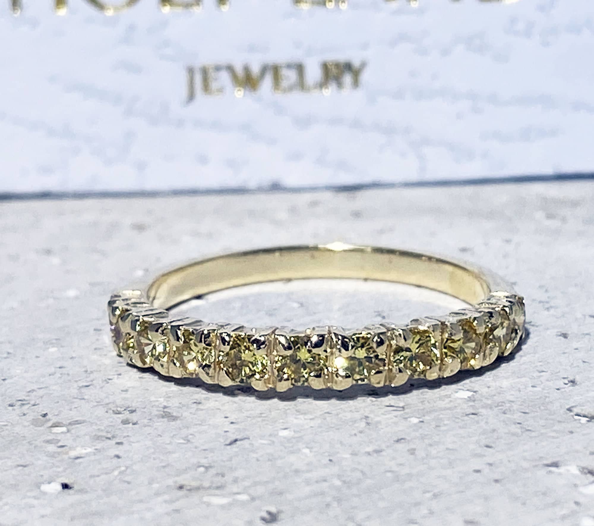 Round Yellow Citrine Eleven Stone Stacking Half Eternity Ring - H.L.Jewelry