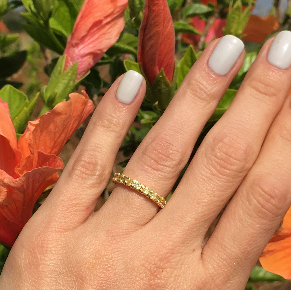 Round Yellow Citrine Eleven Stone Stacking Half Eternity Ring - H.L.Jewelry