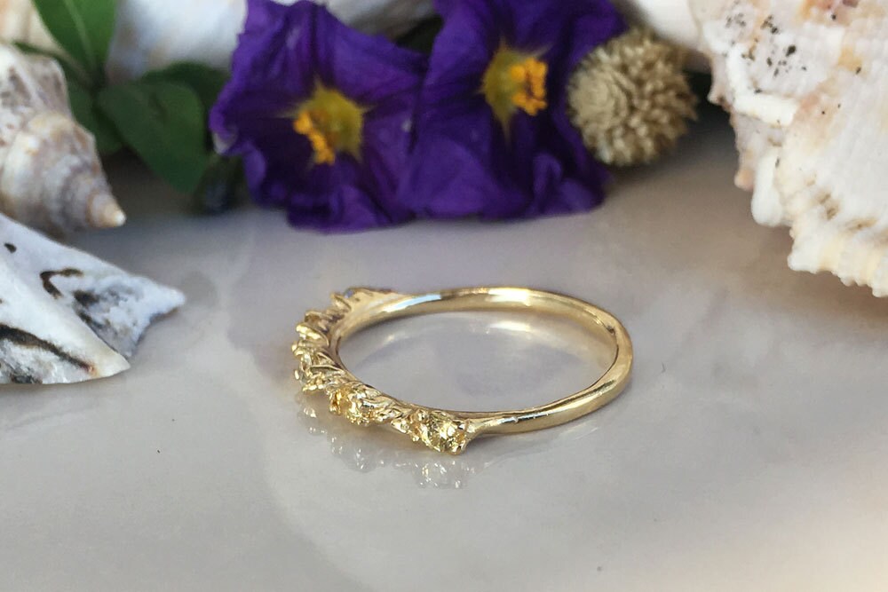 Round Yellow Citrine Five Stone Simple Stacking Ring - H.L.Jewelry