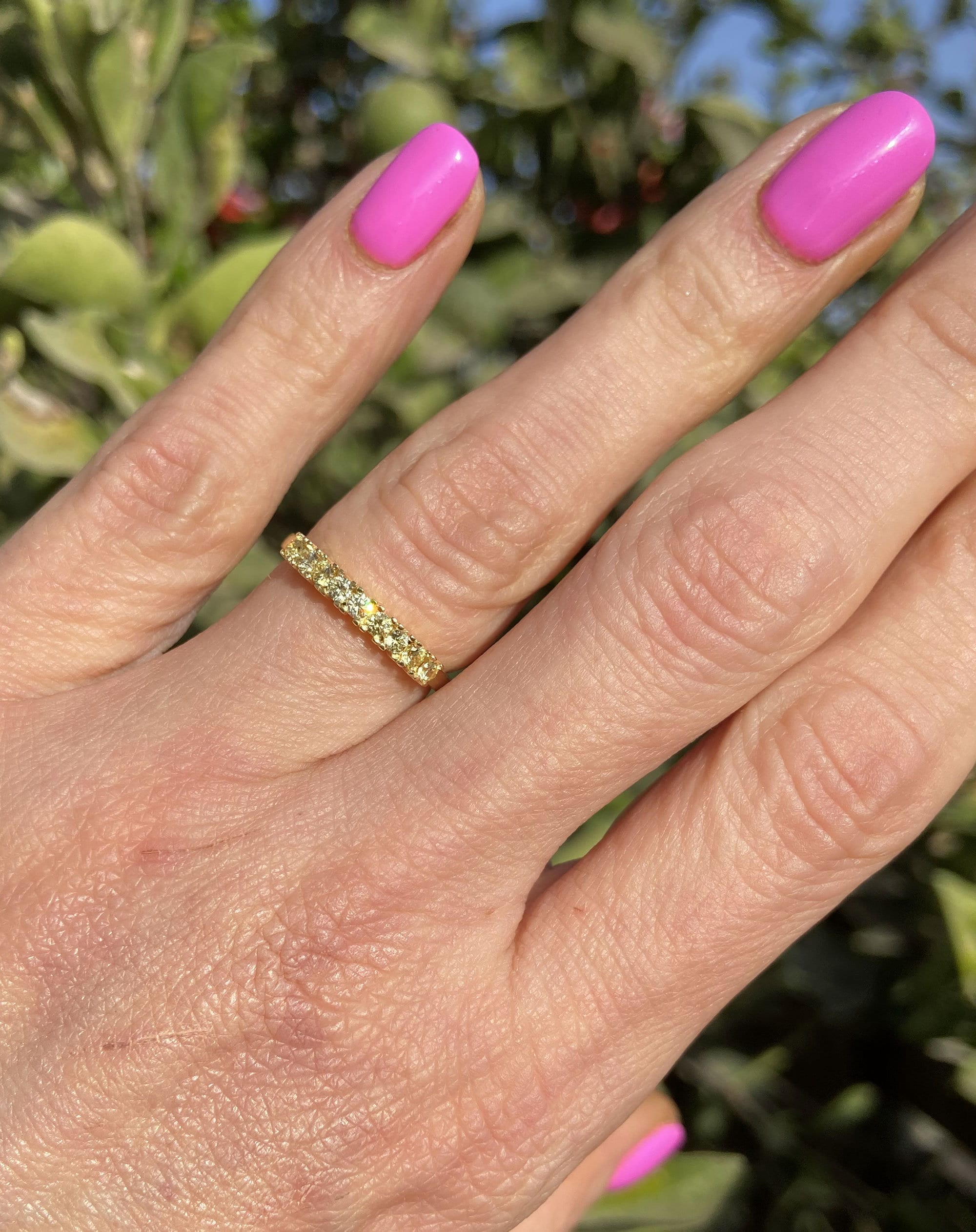 Round Yellow Citrine Nine Stone Stacking Half Eternity Ring - H.L.Jewelry