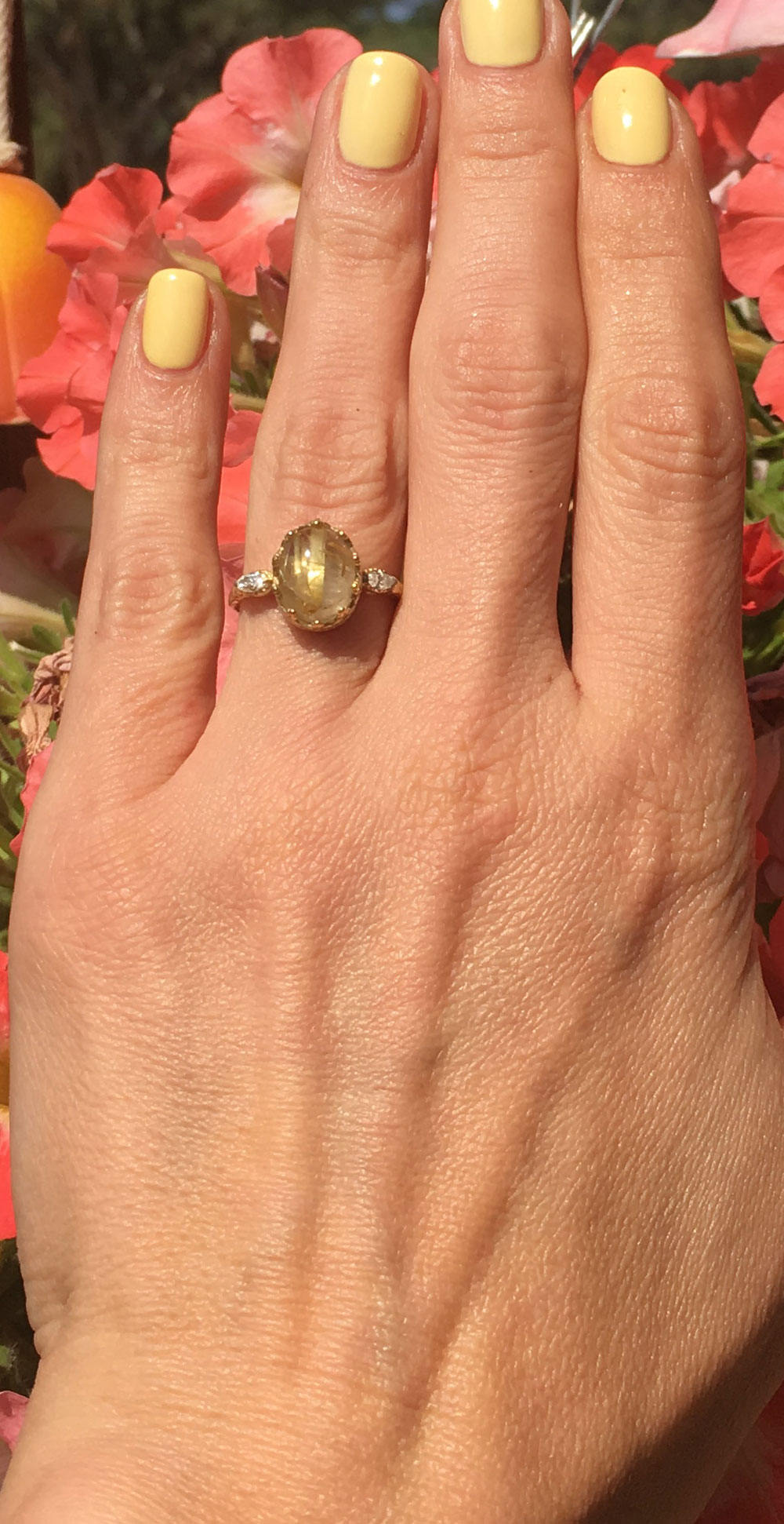 Rutilated Quartz Vintage Oval Crown Ring with Clear Quartz Accents - H.L.Jewelry