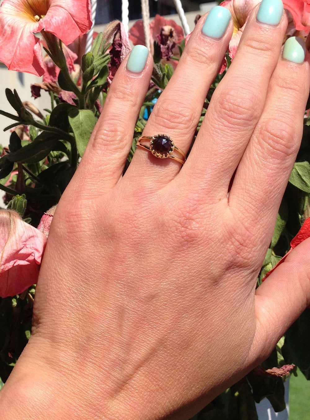 Smoky Quartz Round Crown Double Band Ring - H.L.Jewelry