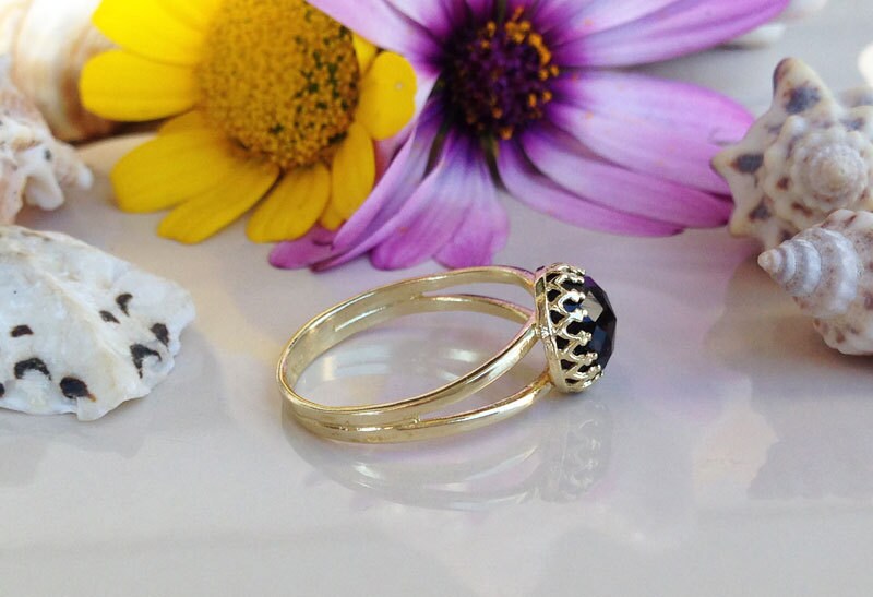 Smoky Quartz Round Crown Double Band Ring - H.L.Jewelry