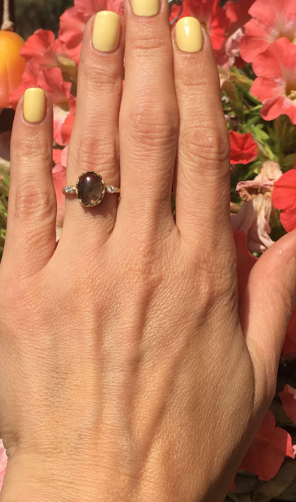 Smoky Quartz Vintage Oval Crown Ring with Clear Quartz Accents - H.L.Jewelry