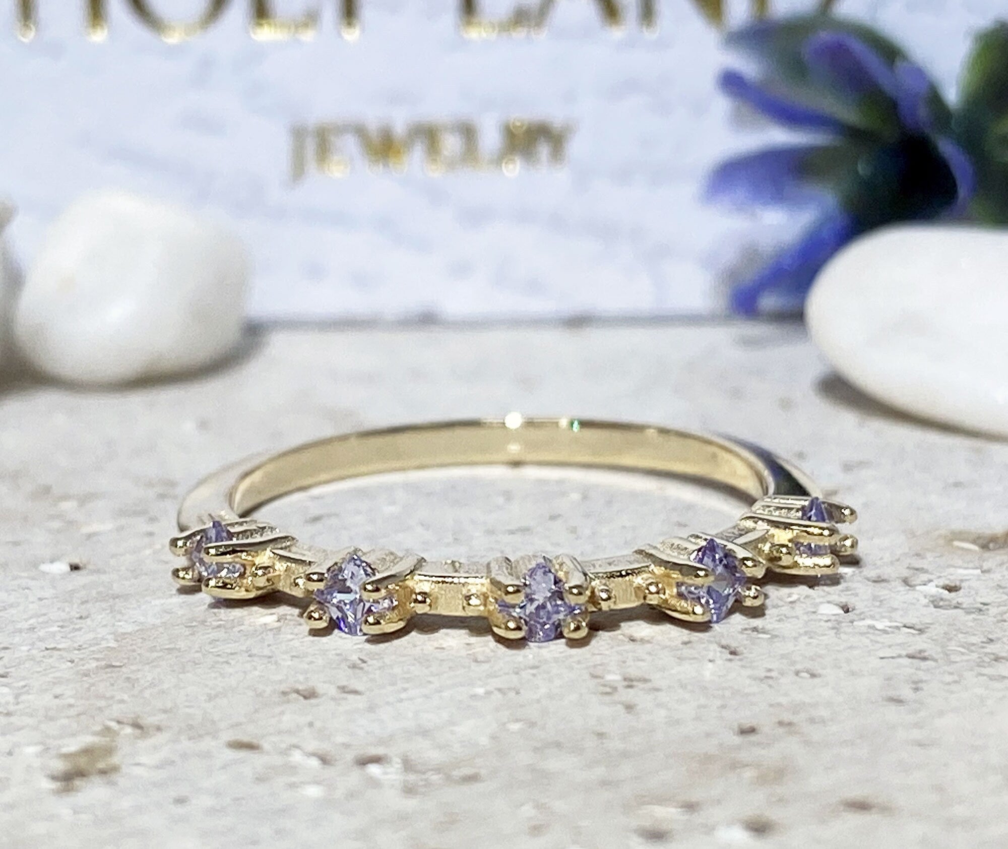 Square Alexandrite Five Stone Simple Stackable Ring - H.L.Jewelry