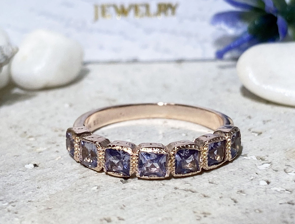 Square Alexandrite Half Eternity Simple Stacking Ring - H.L.Jewelry