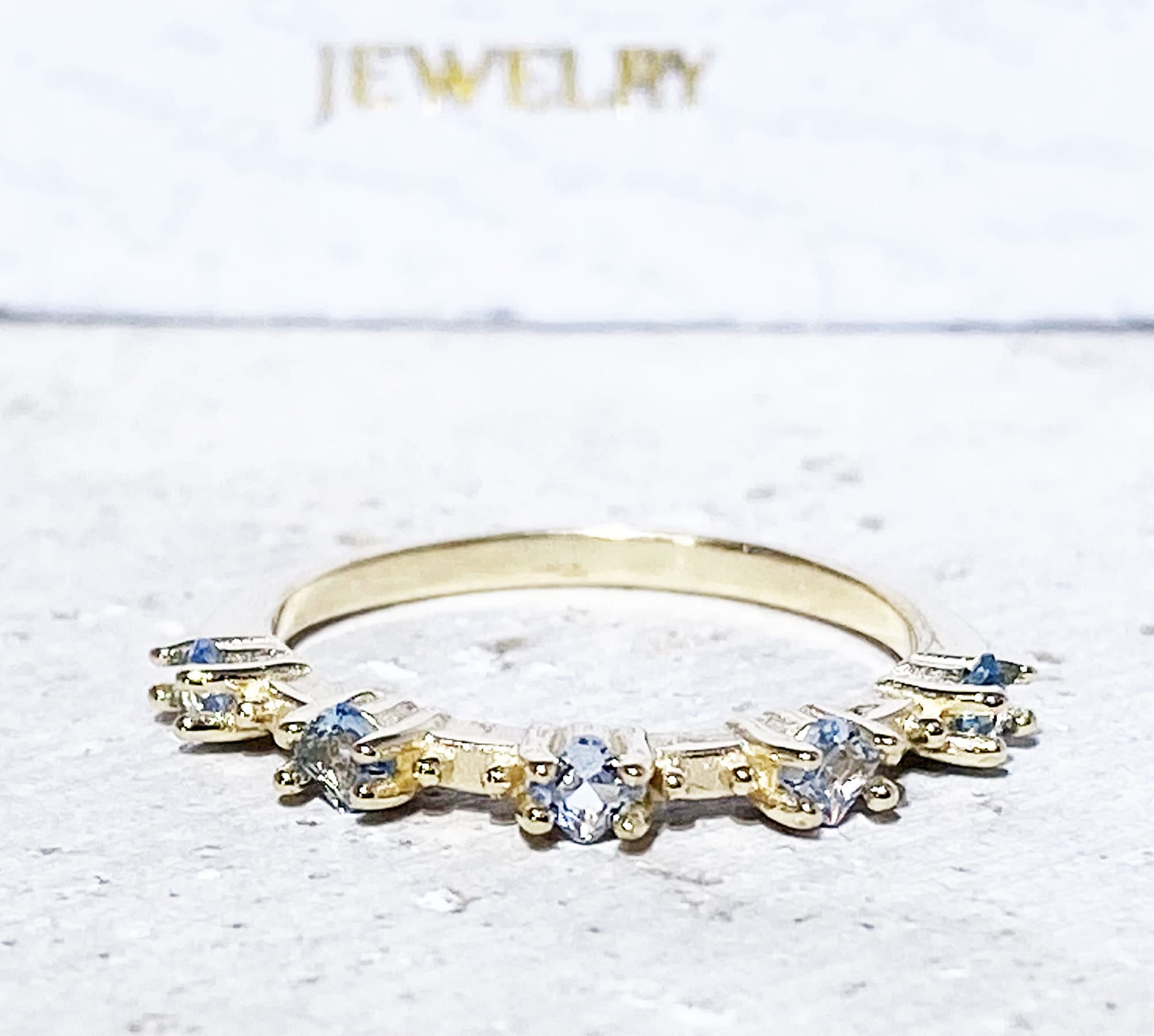 Square Aquamarine Five Stone Simple Stacking Ring - H.L.Jewelry